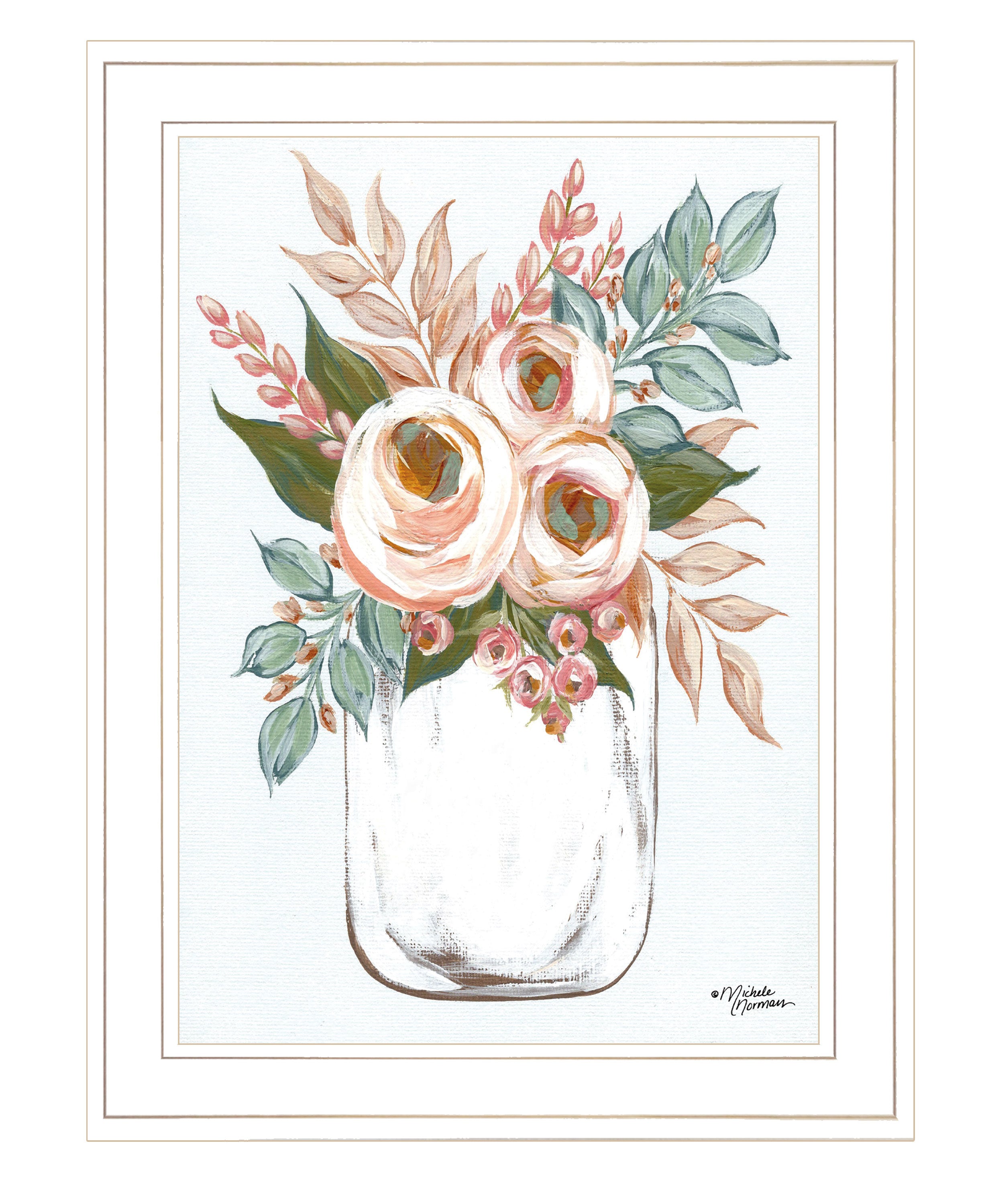 "Floral Jar" by Michele Norman, Ready to Hang Framed Print, White Frame