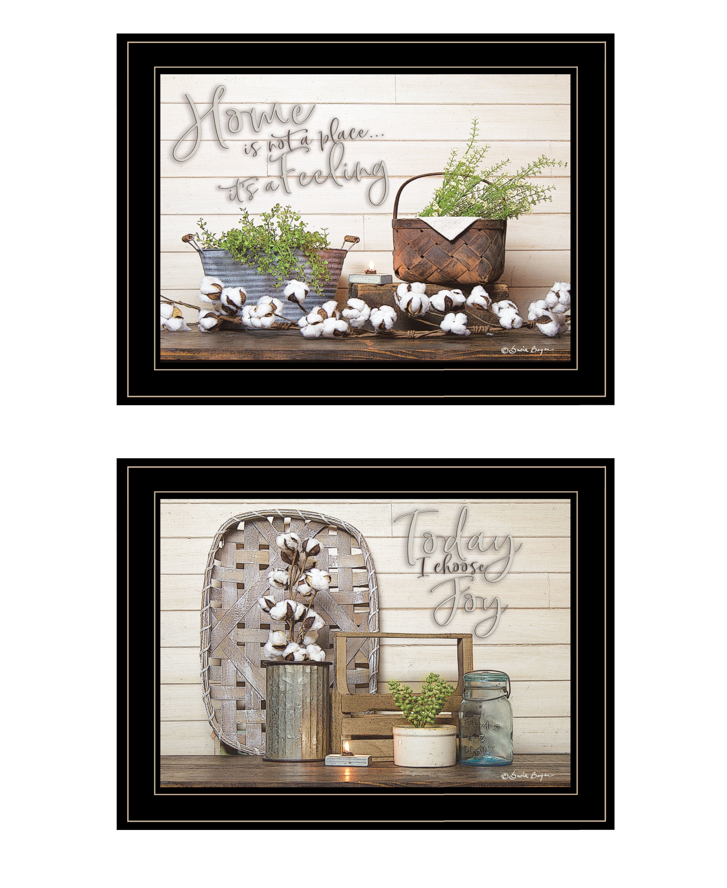 "Choose Joy" 2-Piece Vignette by Susan Boyer, Ready to Hang Framed Print, Black Frame