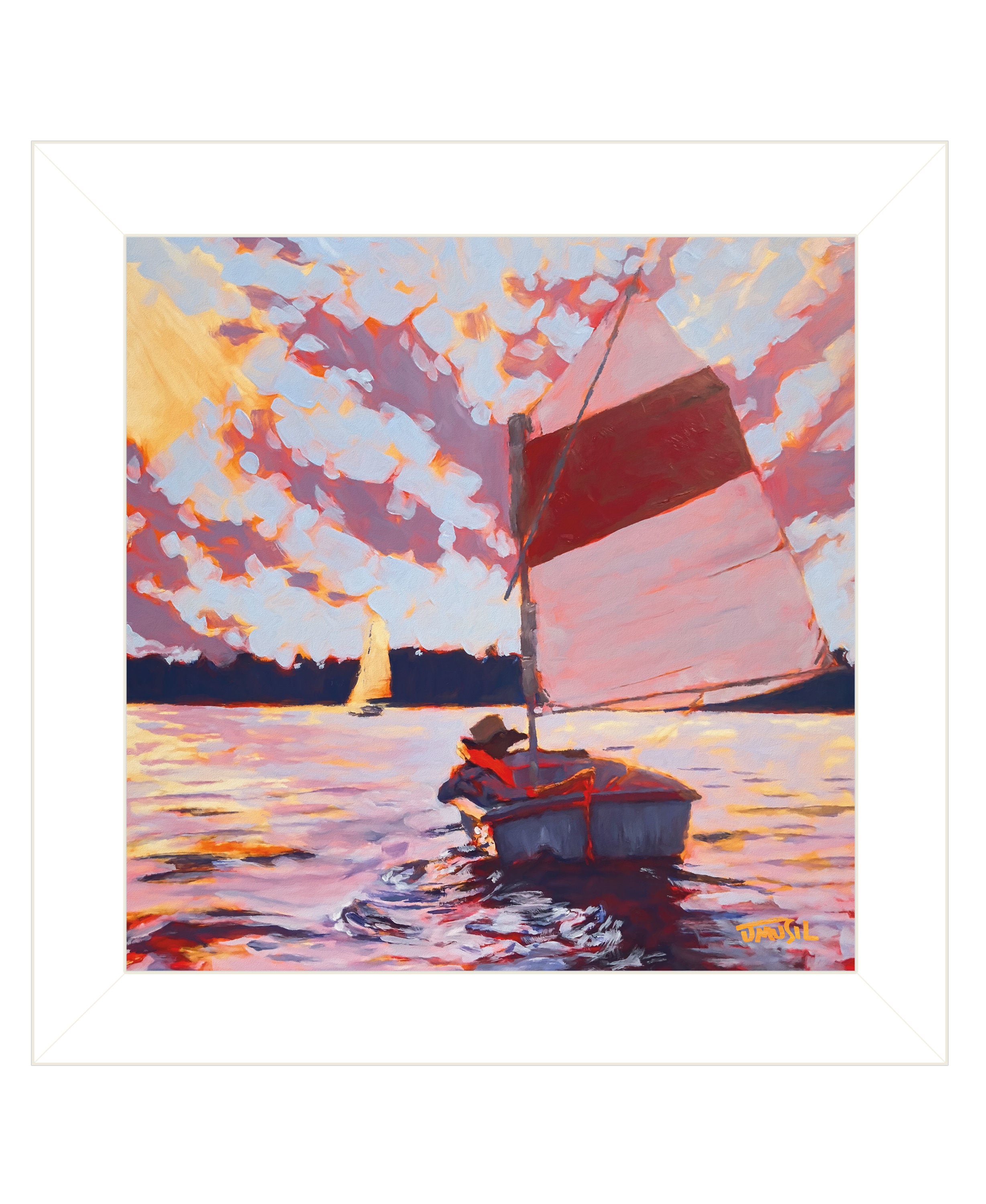 "Small Sailboat" by Jim Musial, Ready to Hang Framed Print, White Frame