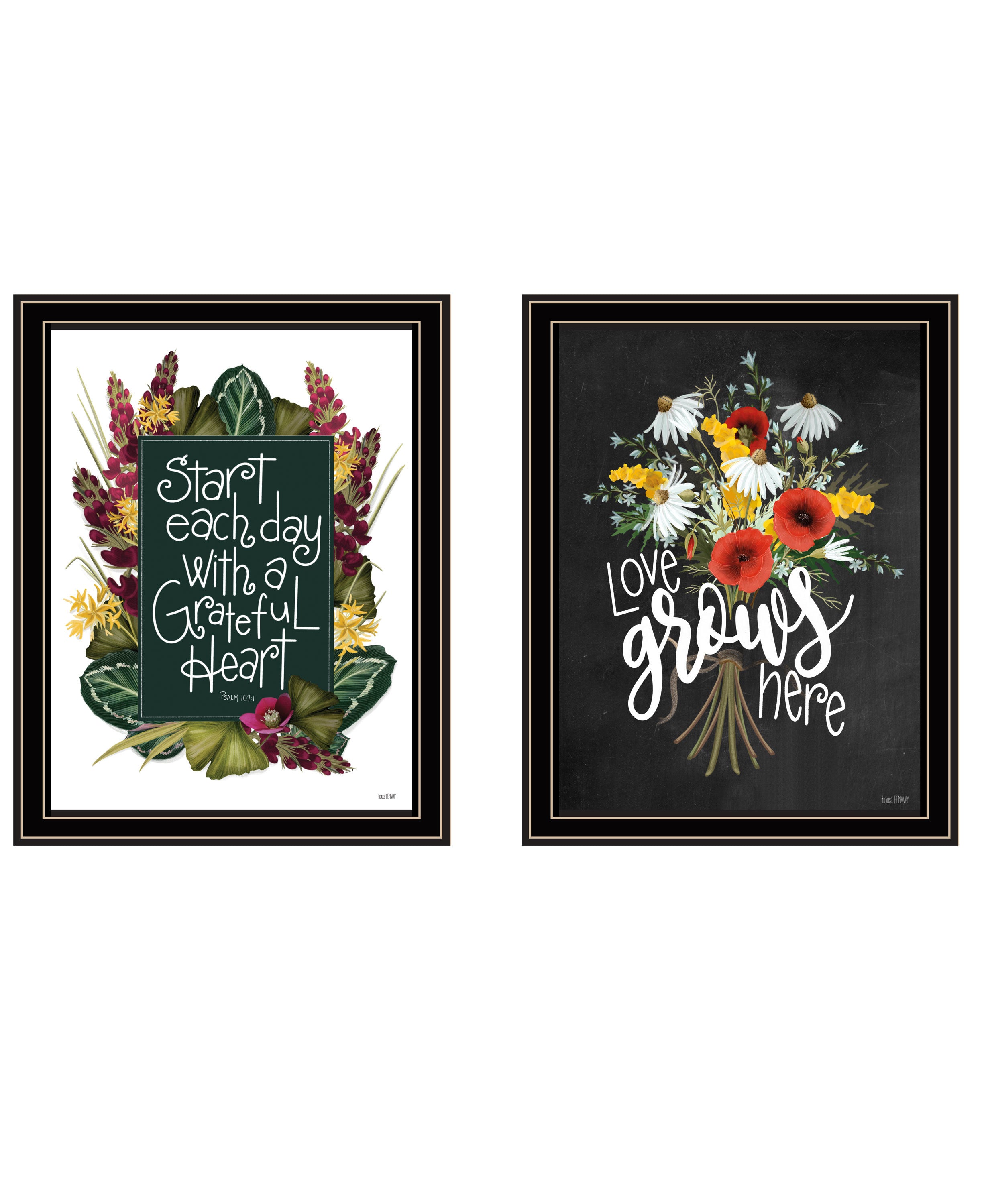 "With Grateful Hearts" 2-Piece Vignette by House Fenway, Ready to Hang Framed Print, Black Frame