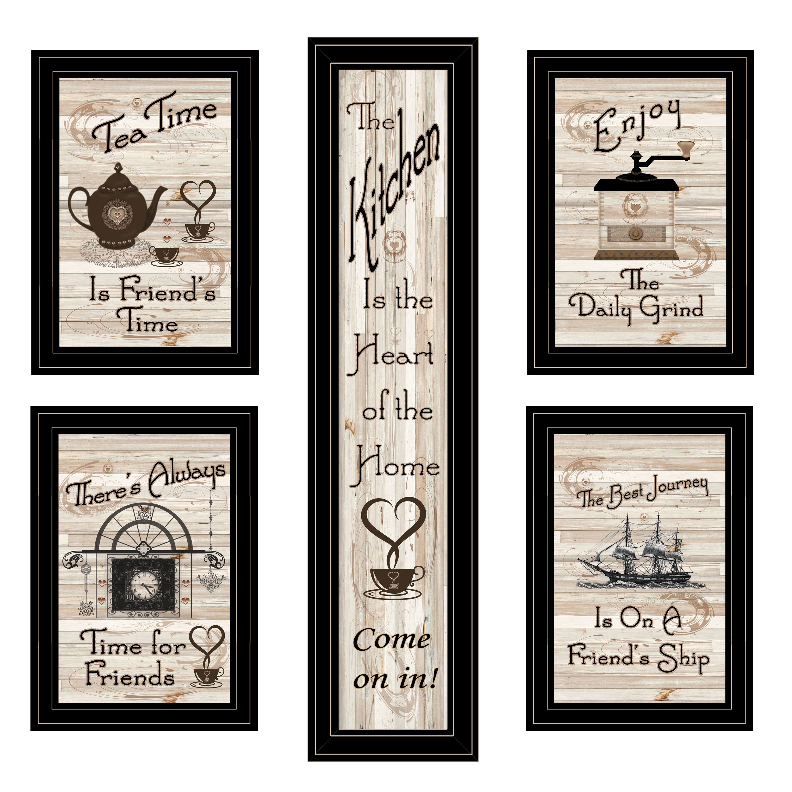"Kitchen Friendship Collection" 5-Piece Vignette By Trendy Decor 4U, Black Frame