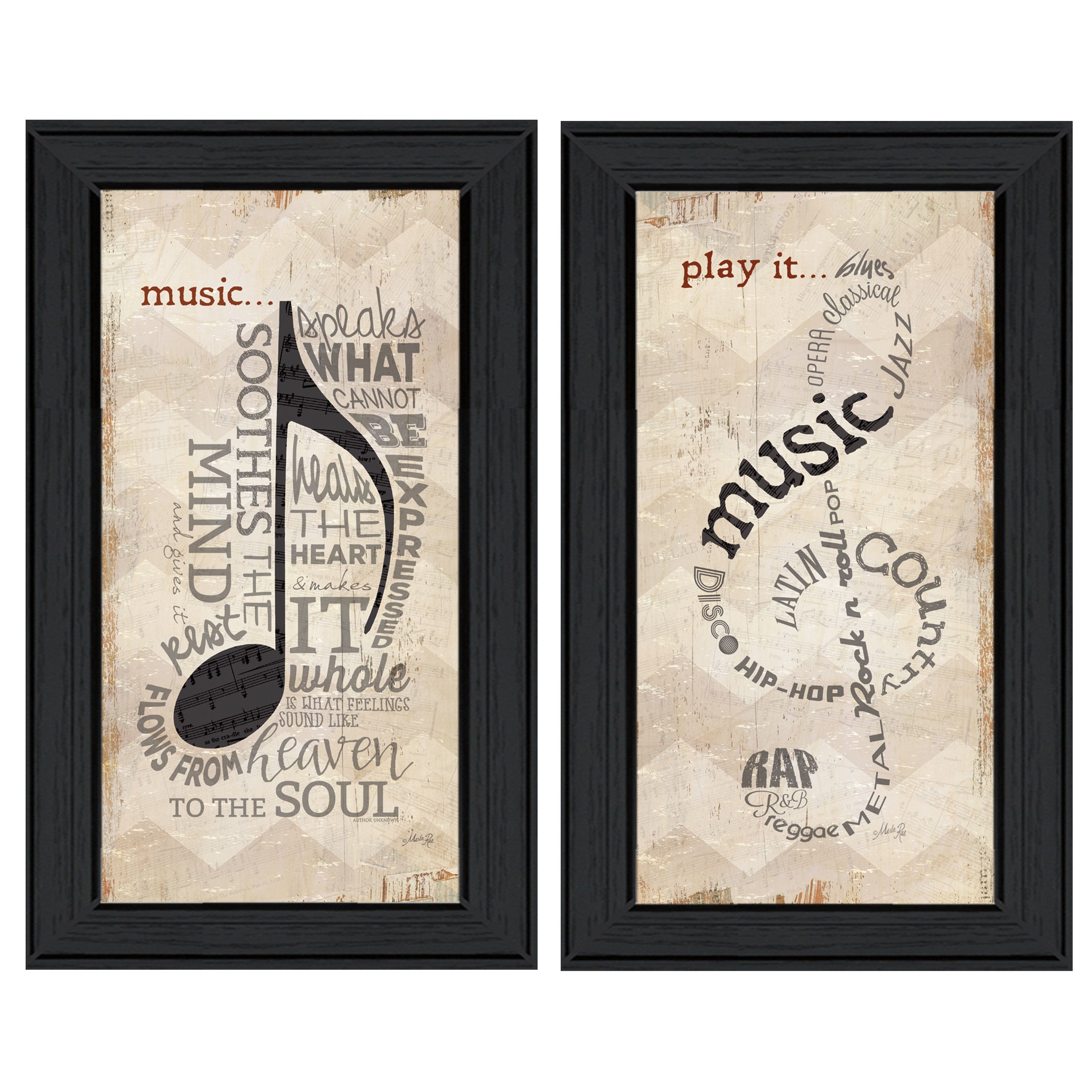 "Music Collection" 2-Piece Vignette By Marla Rae, Black Frame