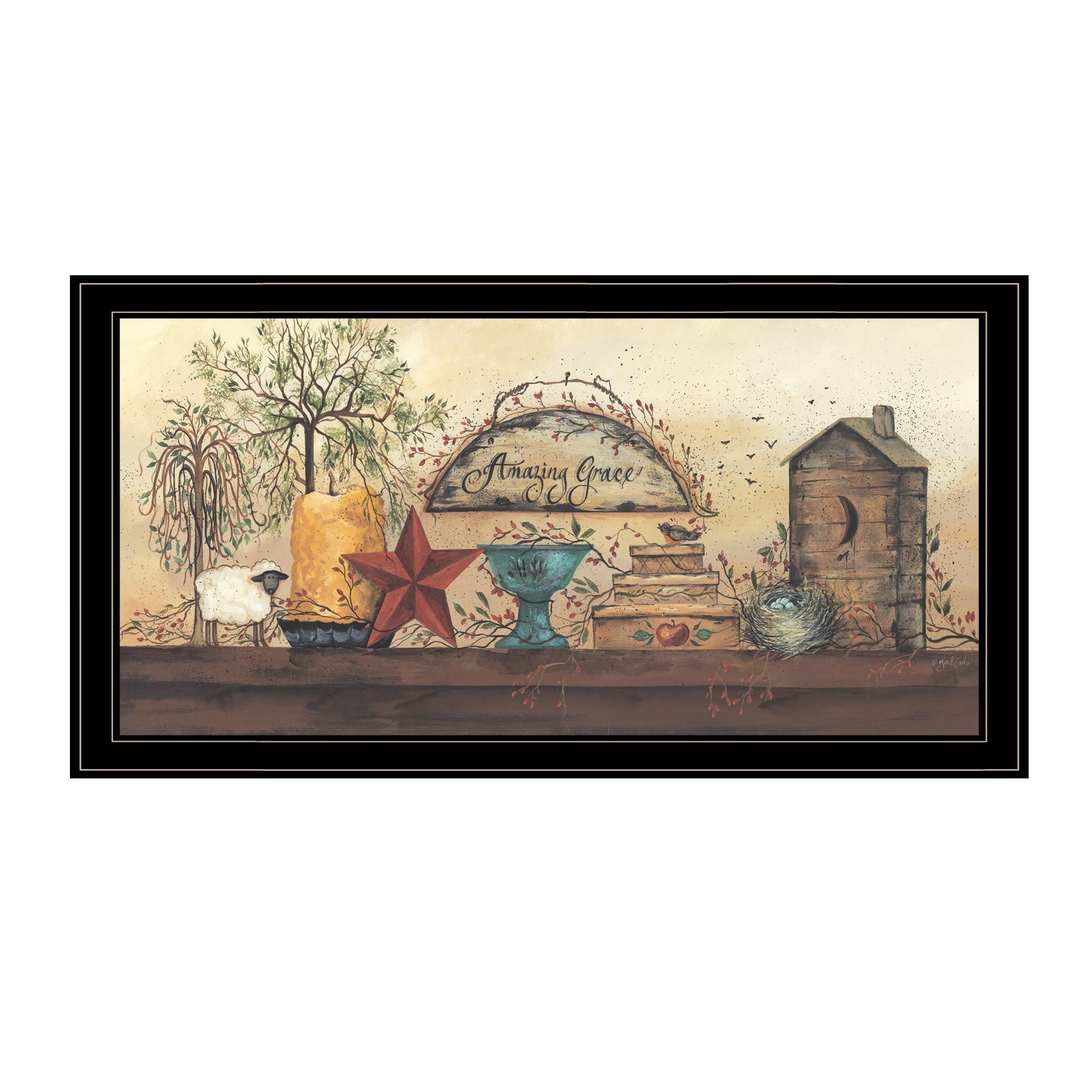 "Amazing Grace Shelf" By Gail Eads, Ready to Hang Framed Print, Black Frame