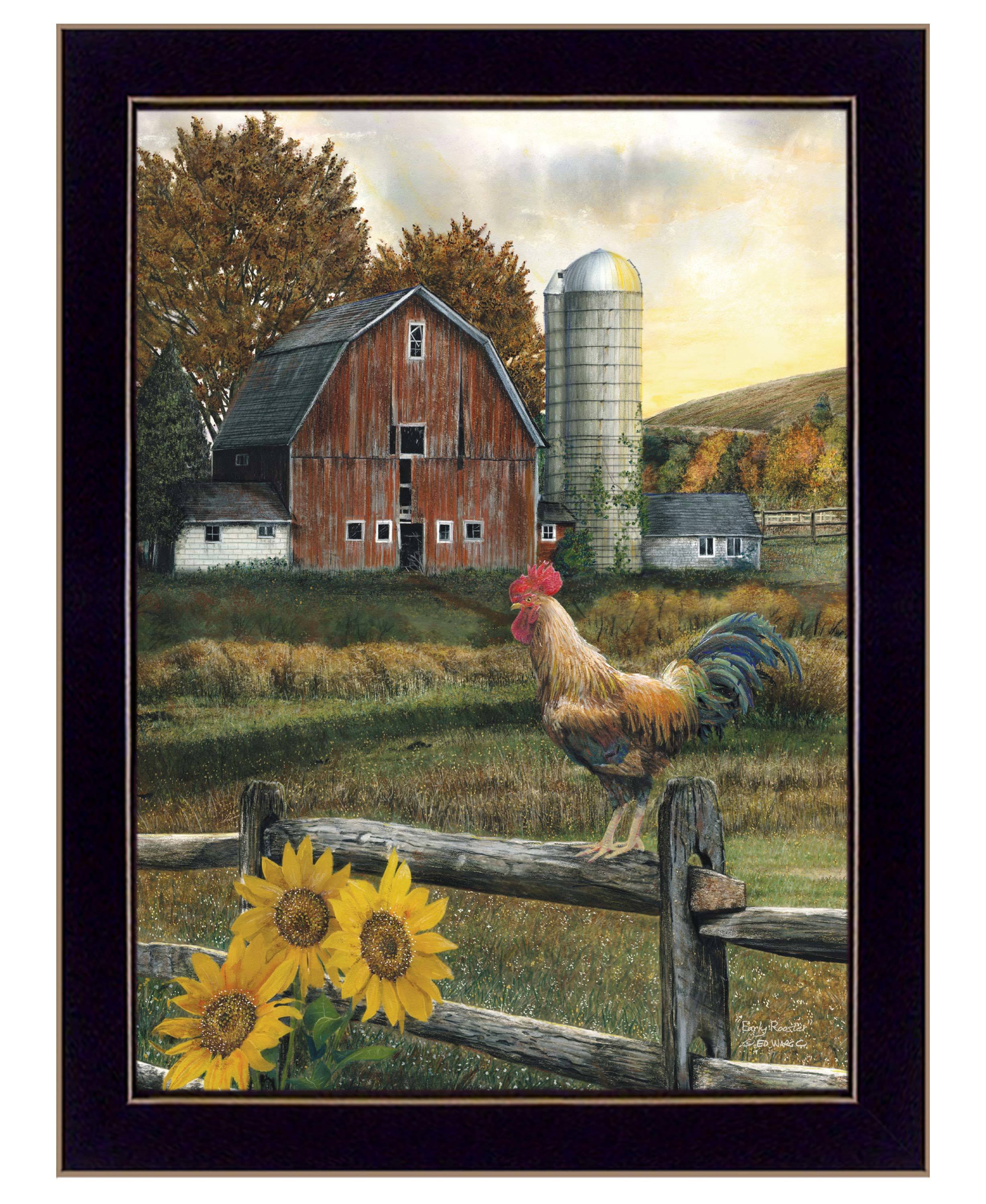 "Early Rooster" by Ed Wargo, Ready to Hang Framed Print, Black Frame