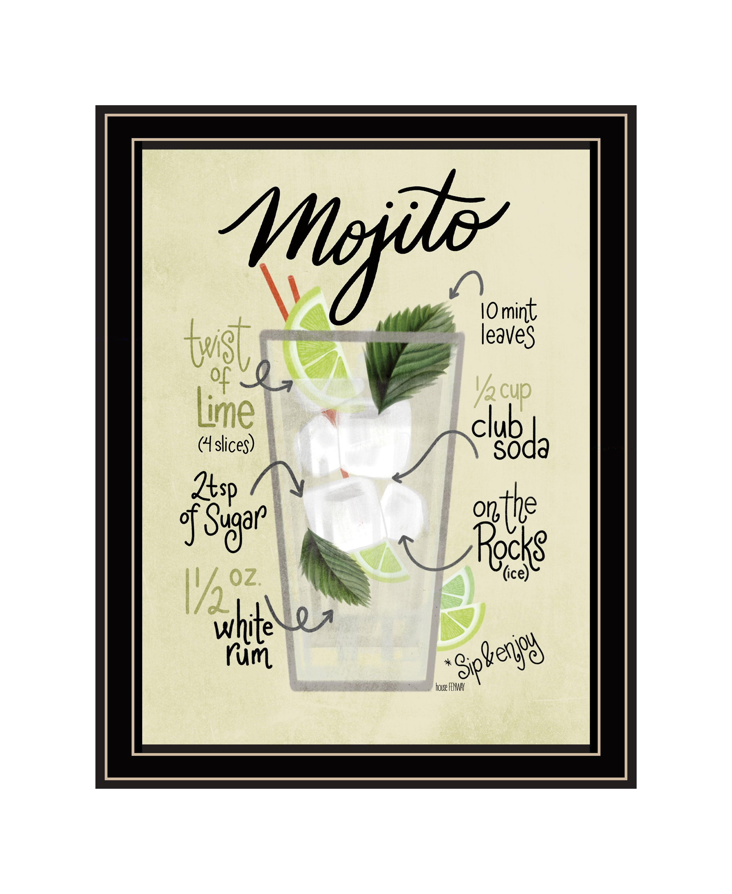 "Mojito" by House Fenway, Ready to Hang Framed Print, Black Frame