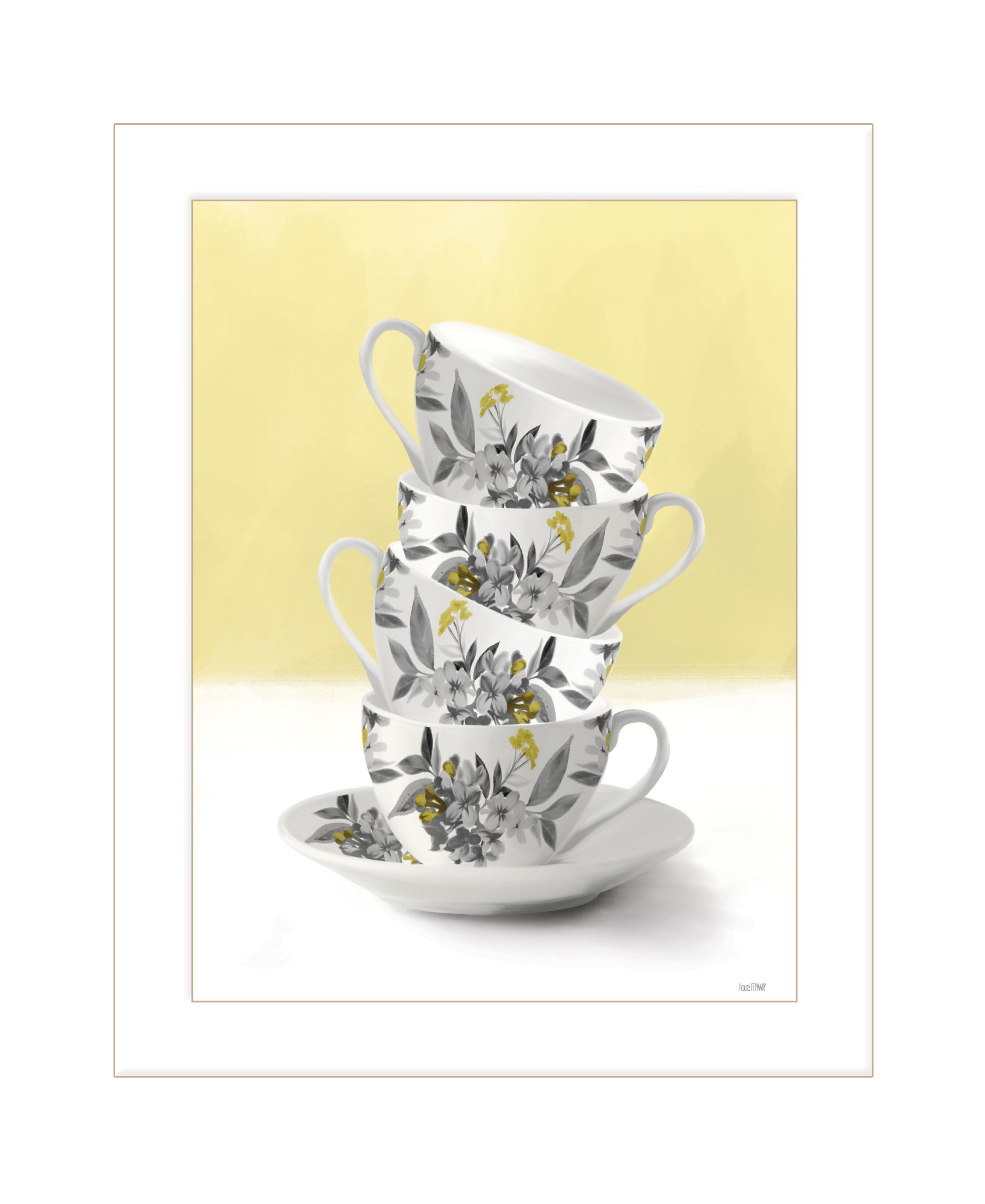 "Time for Tea-Yellow" by House Fenway, Ready to Hang Framed Print, White Frame
