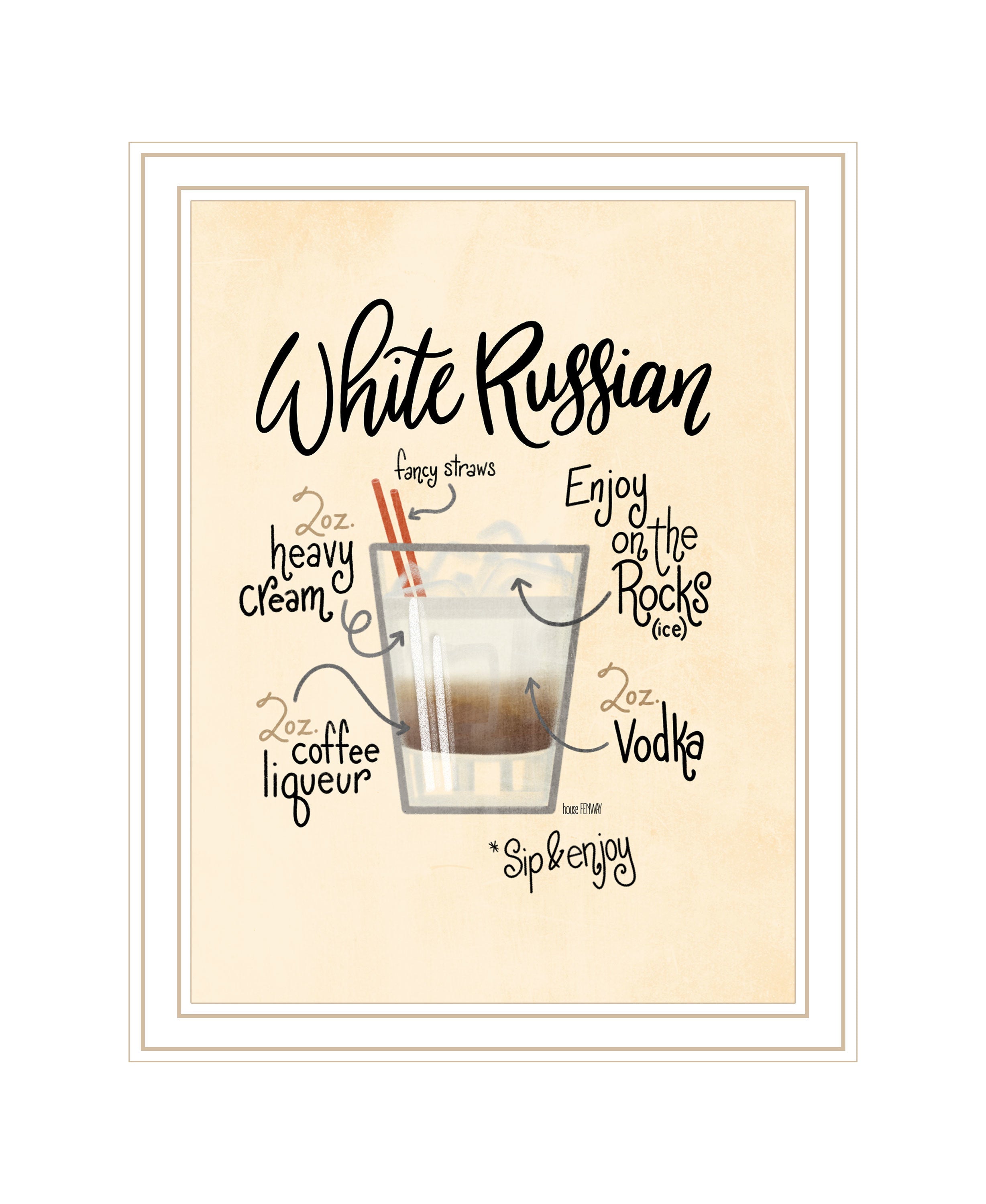 "White Russian" by House Fenway, Ready to Hang Framed Print, White Frame