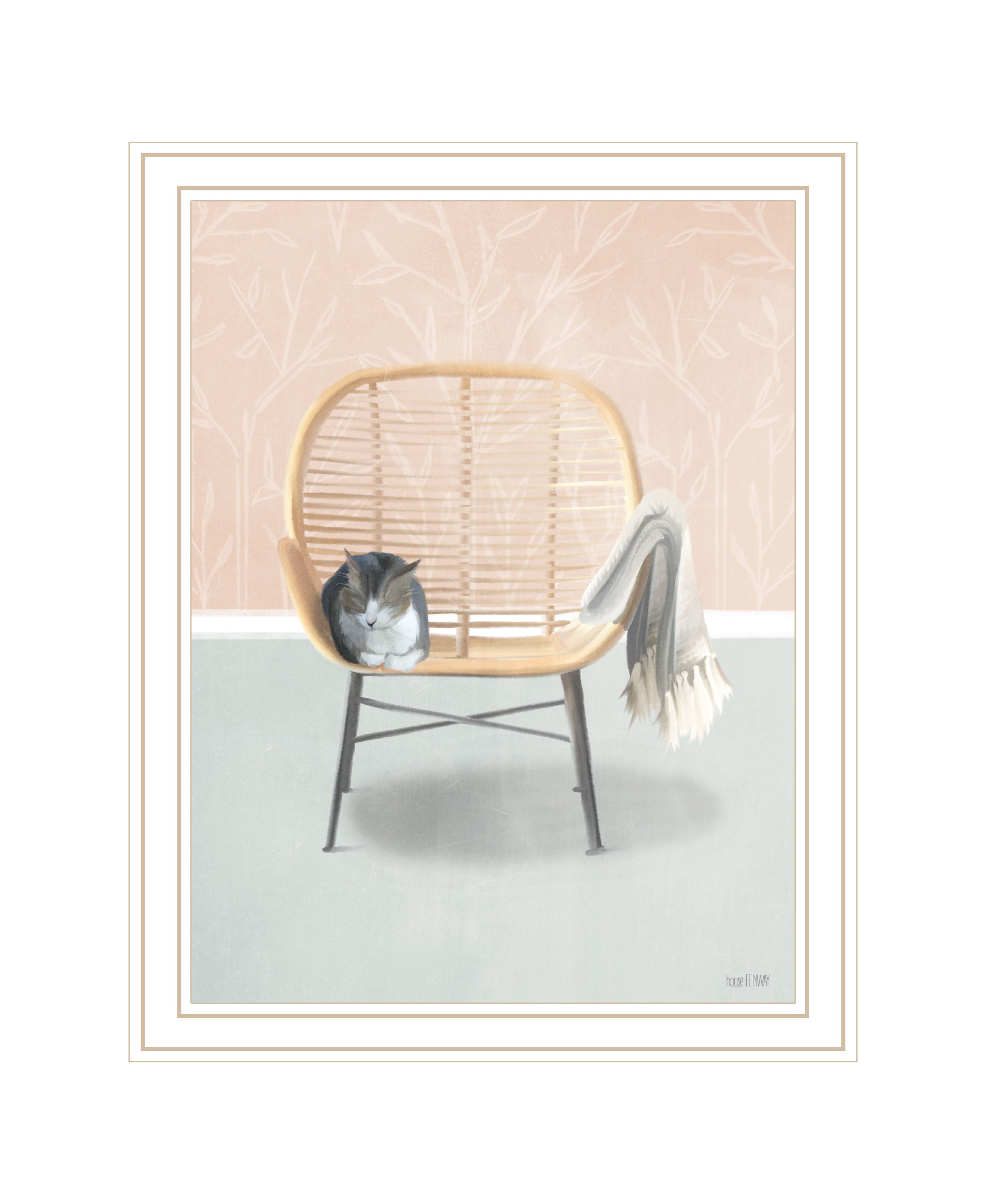 "Happy Cat" by House Fenway, Ready to Hang Framed Print, White Frame