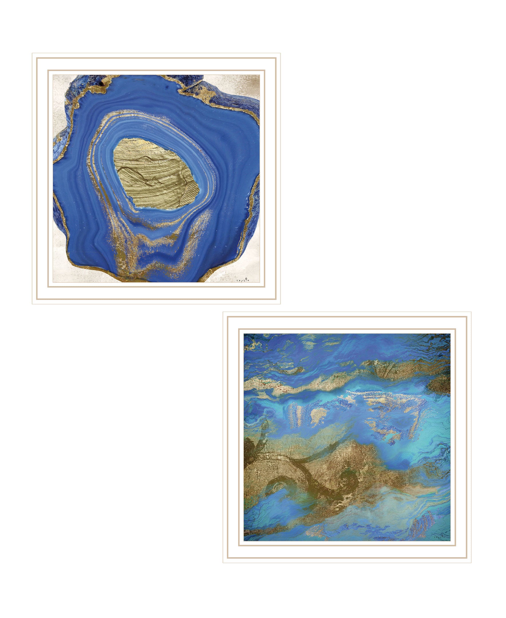 "Perisse Cobalt" 2-Piece Vignette by Sophie 6, Ready to Hang Framed Print, White Frame