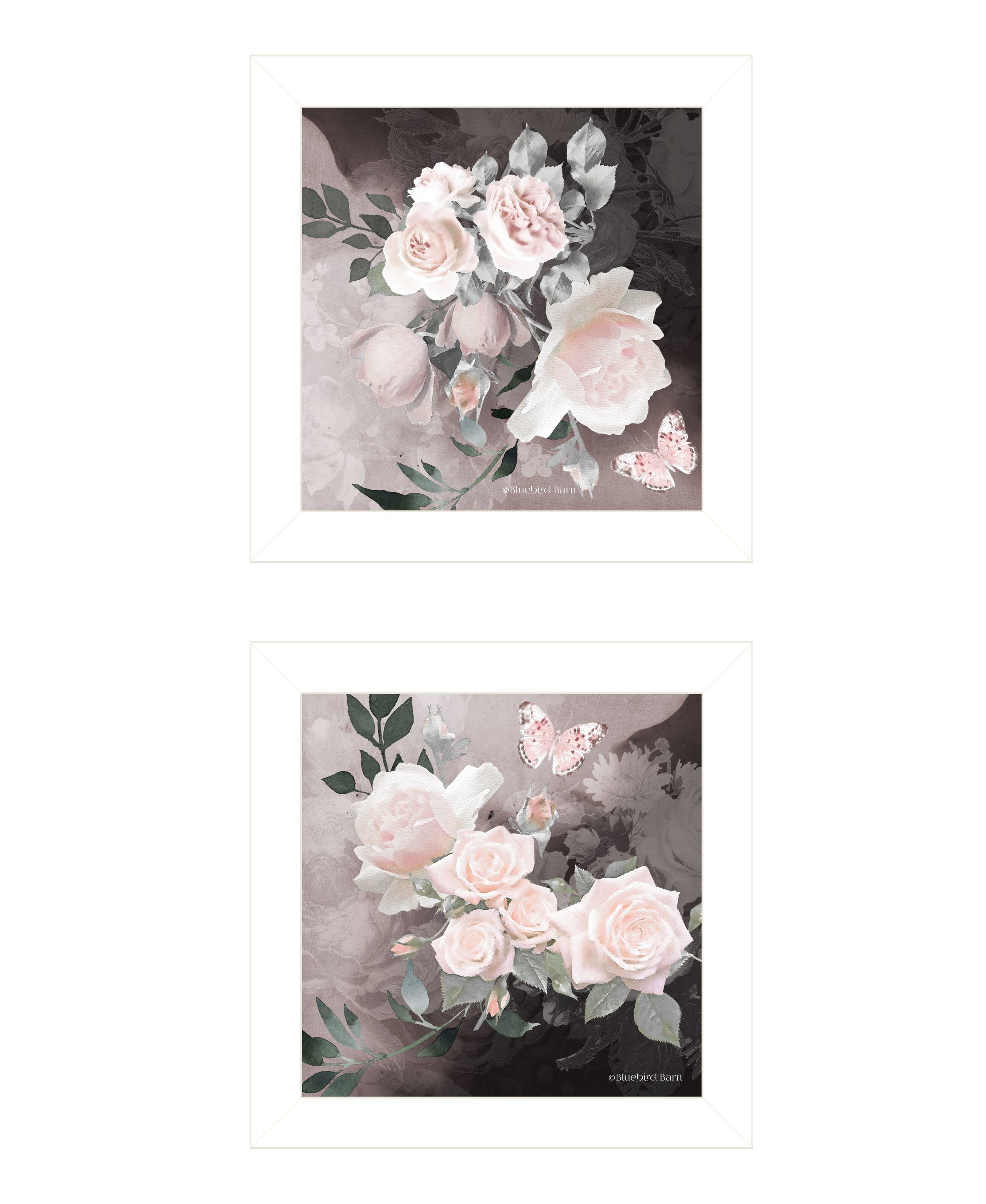"Noir Roses Collection" 2-Piece Vignette By Bluebird Barn, Ready to Hang Framed Print, White Frame
