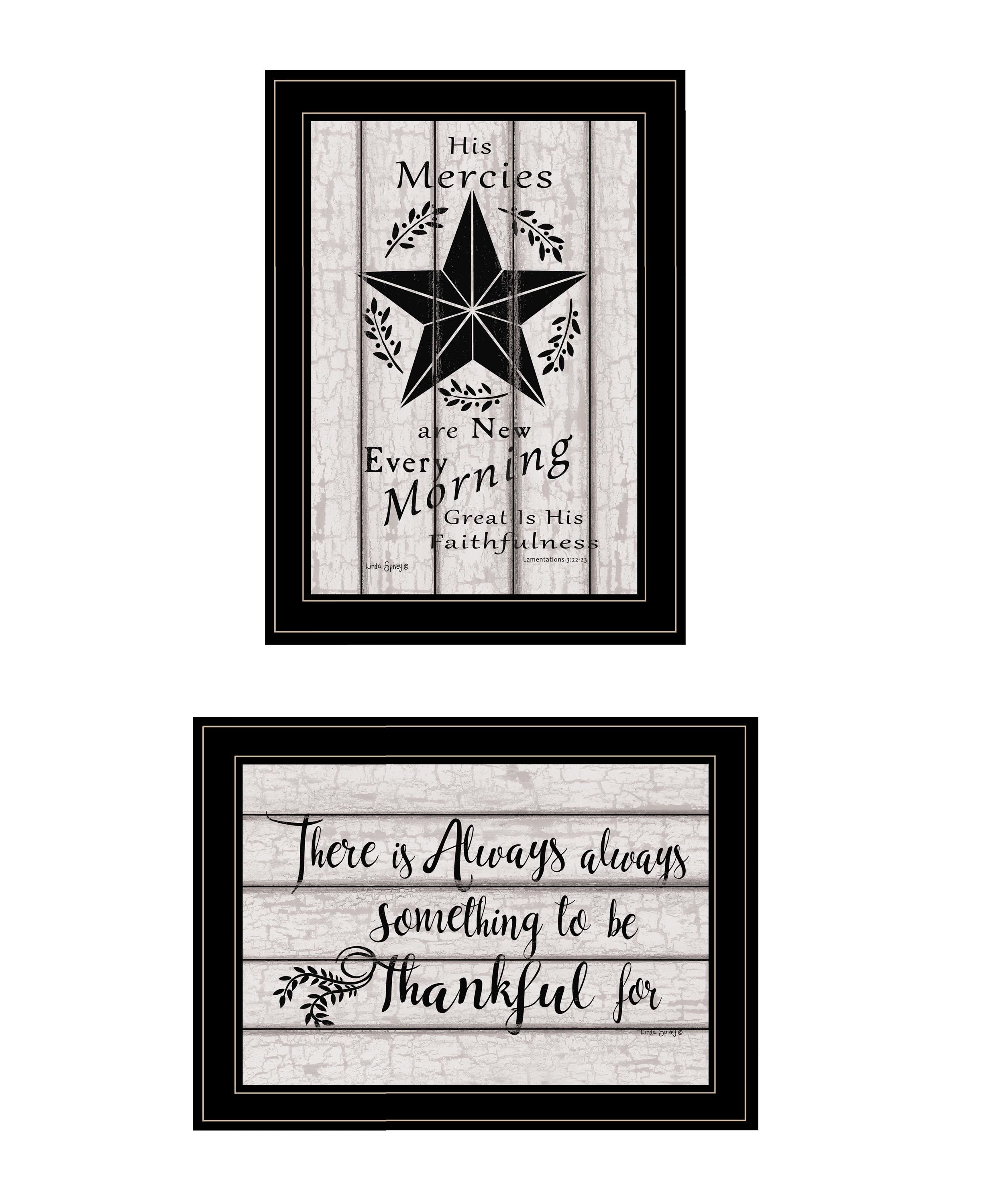 "His Mercies & Thankful" 2-Piece Vignette by Linda Spivey, Ready to Hang Framed Print, Black Frame
