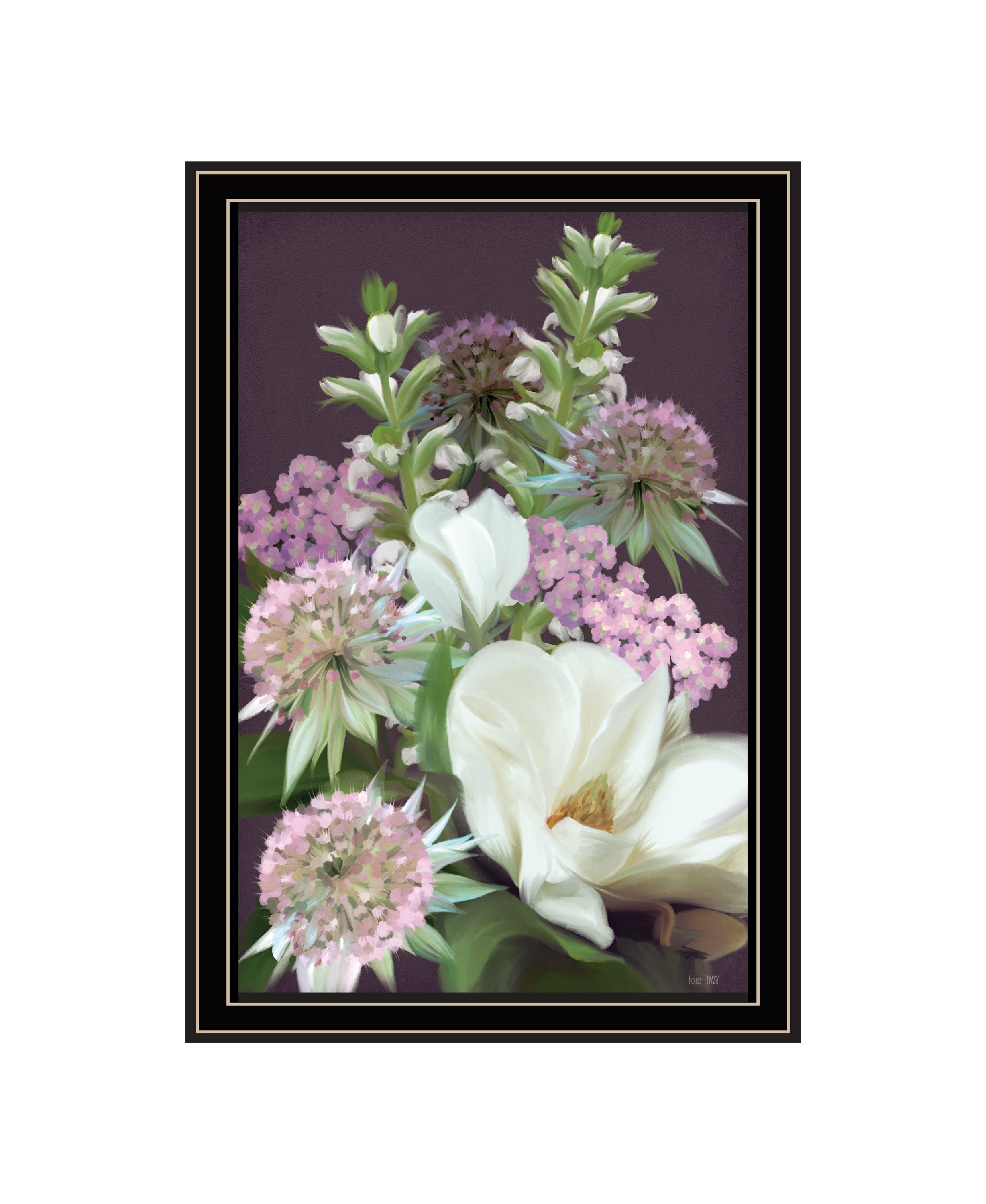 "Wild For Plum Bouquet" by House Fenway, Ready to Hang Framed Print, Black Frame