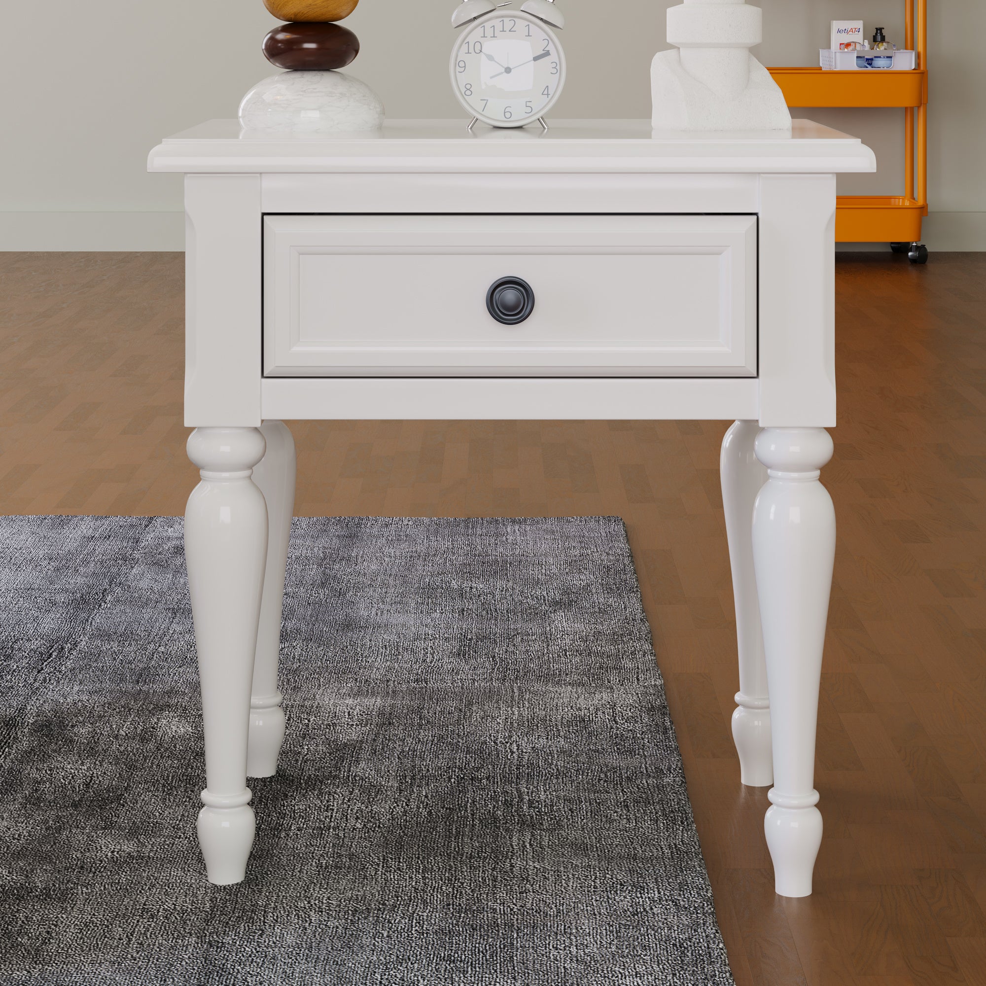 Solid Wood traditional One-Drawer Side Table End Table Nightstand, White