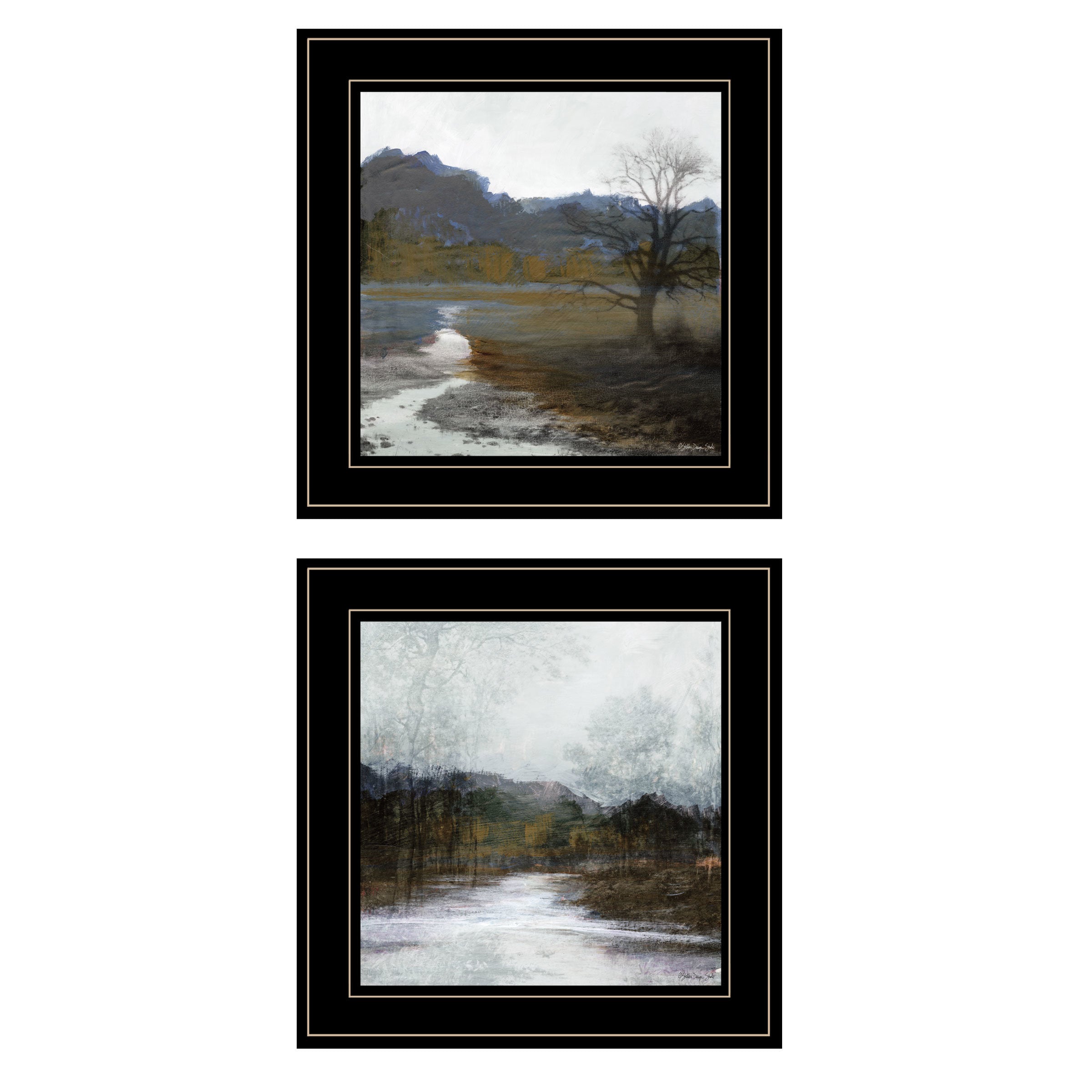 "Winter Landscape" 2-Piece Vignette By Stellar Design Studio, Ready to Hang Framed Print, Black Frame