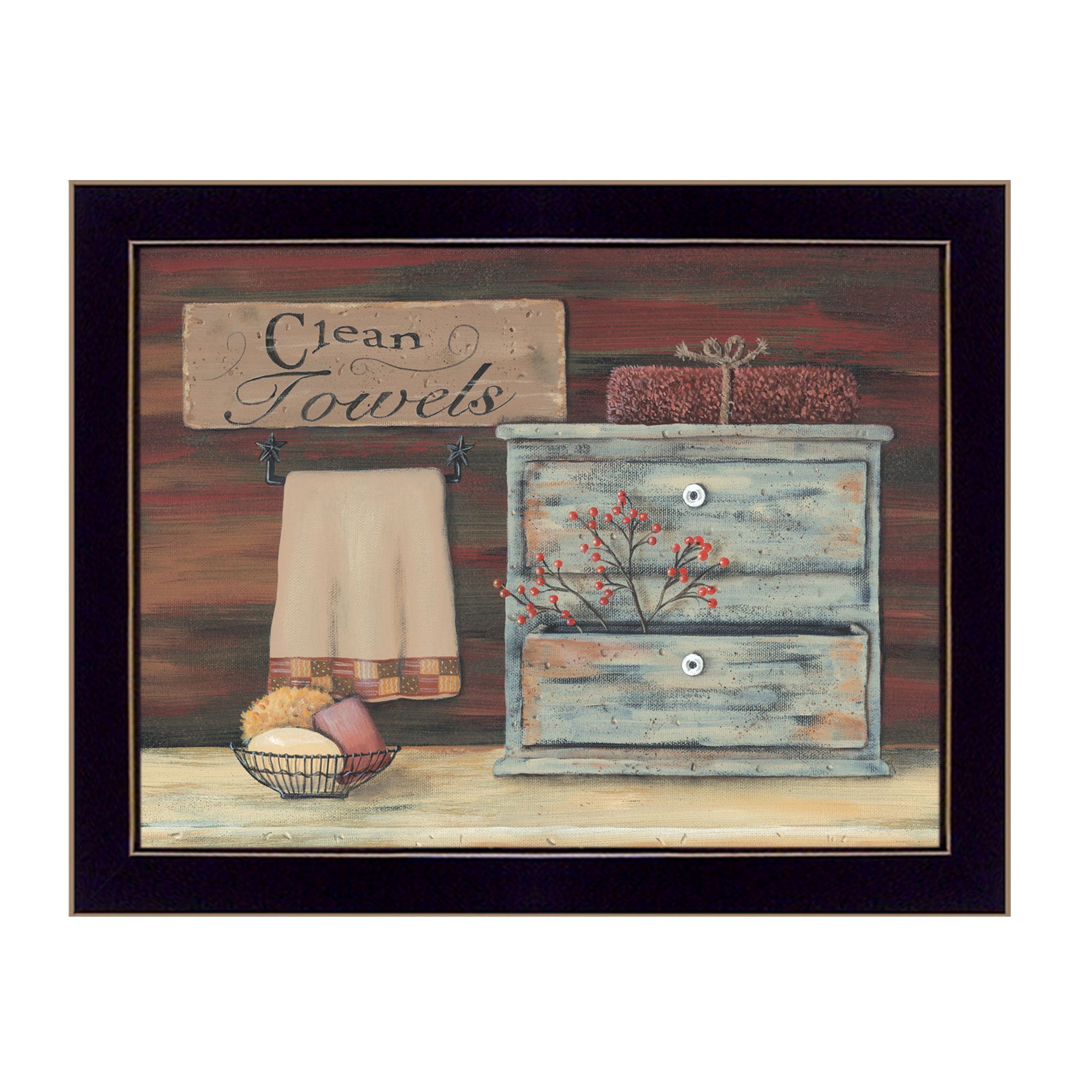 "Clean Towels" by Artisan Pam Britton, Ready to Hang Framed Print, Black Frame