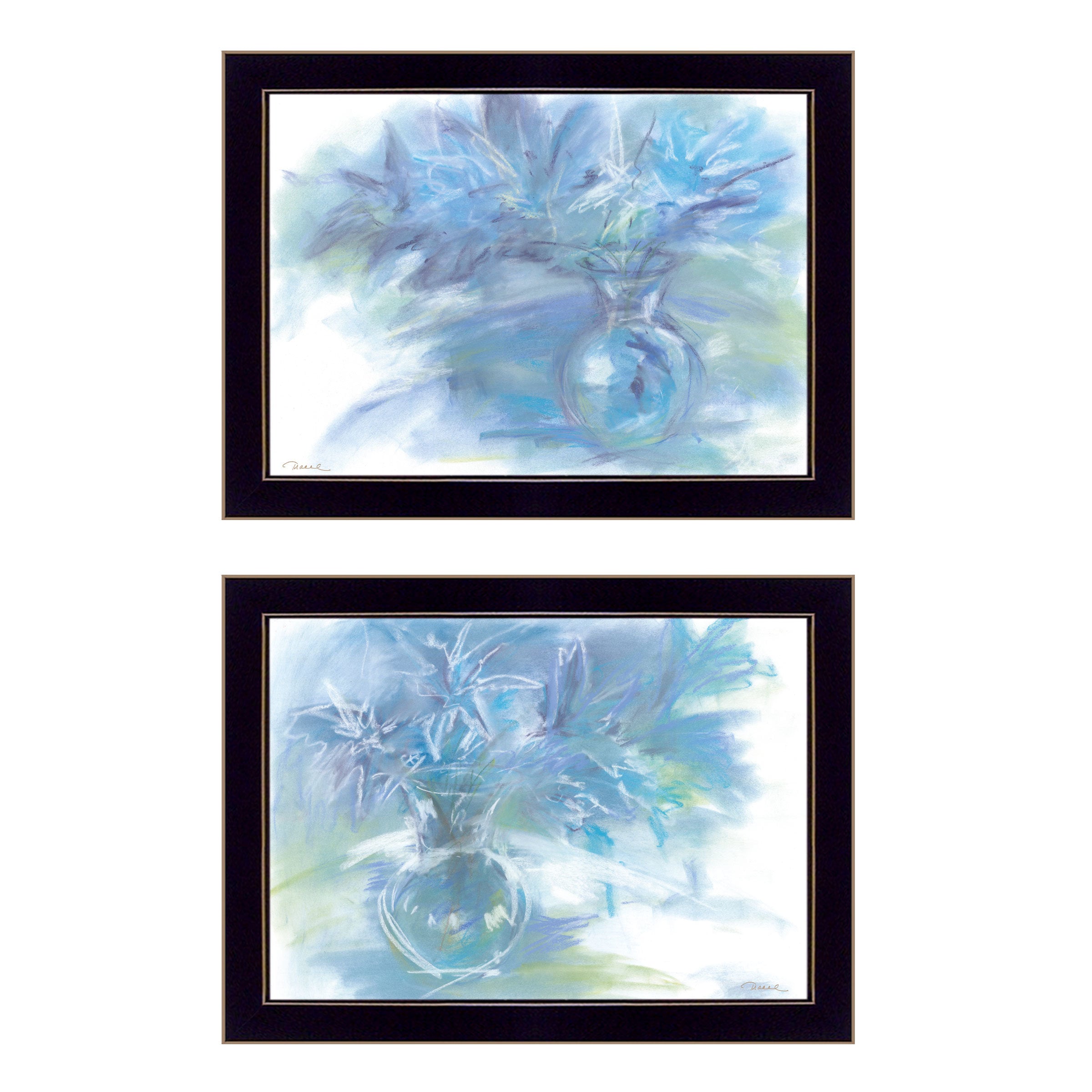"Morning Glory" 2-Piece Vignette By Tracy Owen, Ready to Hang Framed Print, Black Frame