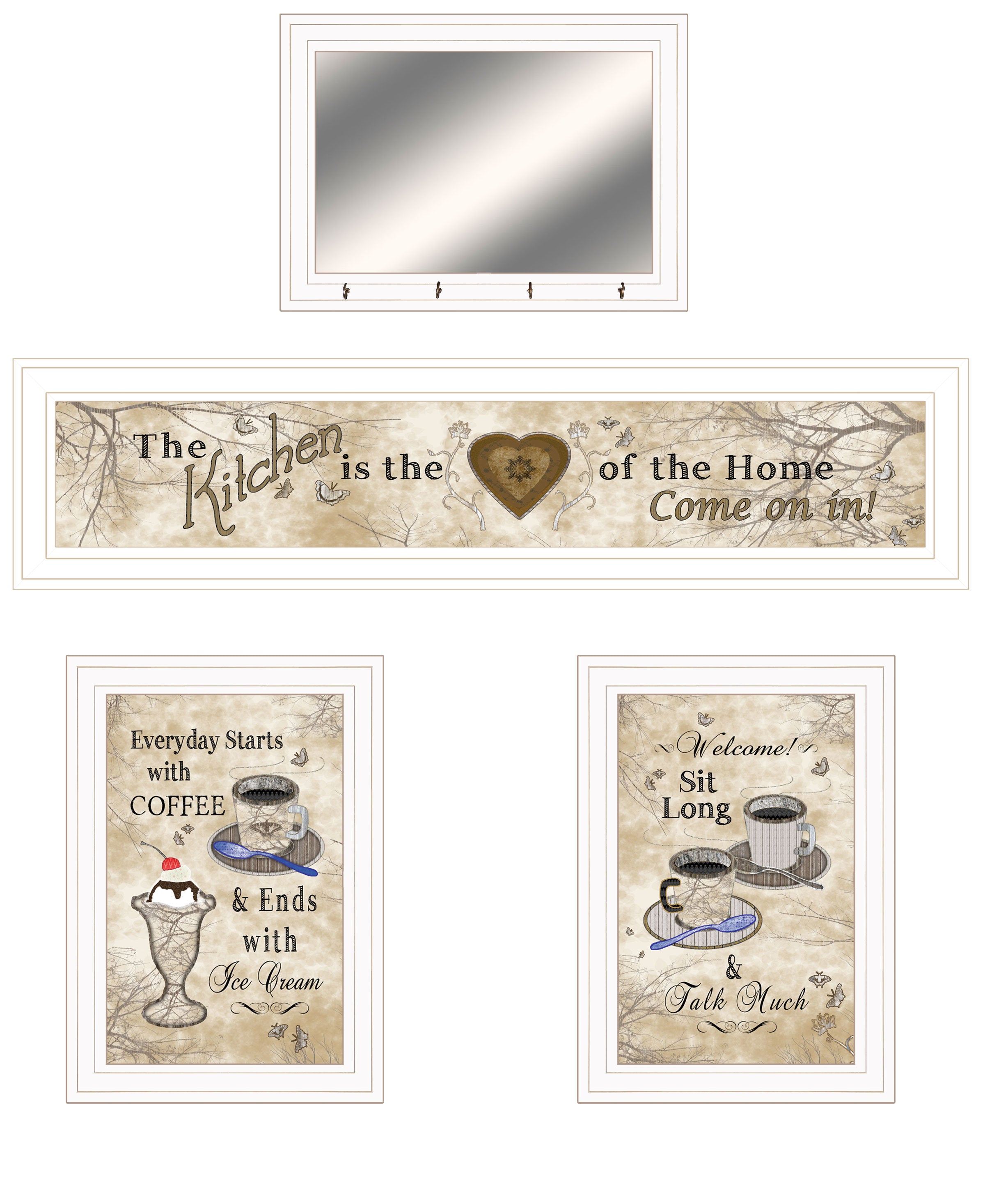 "Love of Nature Kitchen " 4-Piece Vignette By Trendy Decor 4U, Ready to Hang Framed Print, White Frame