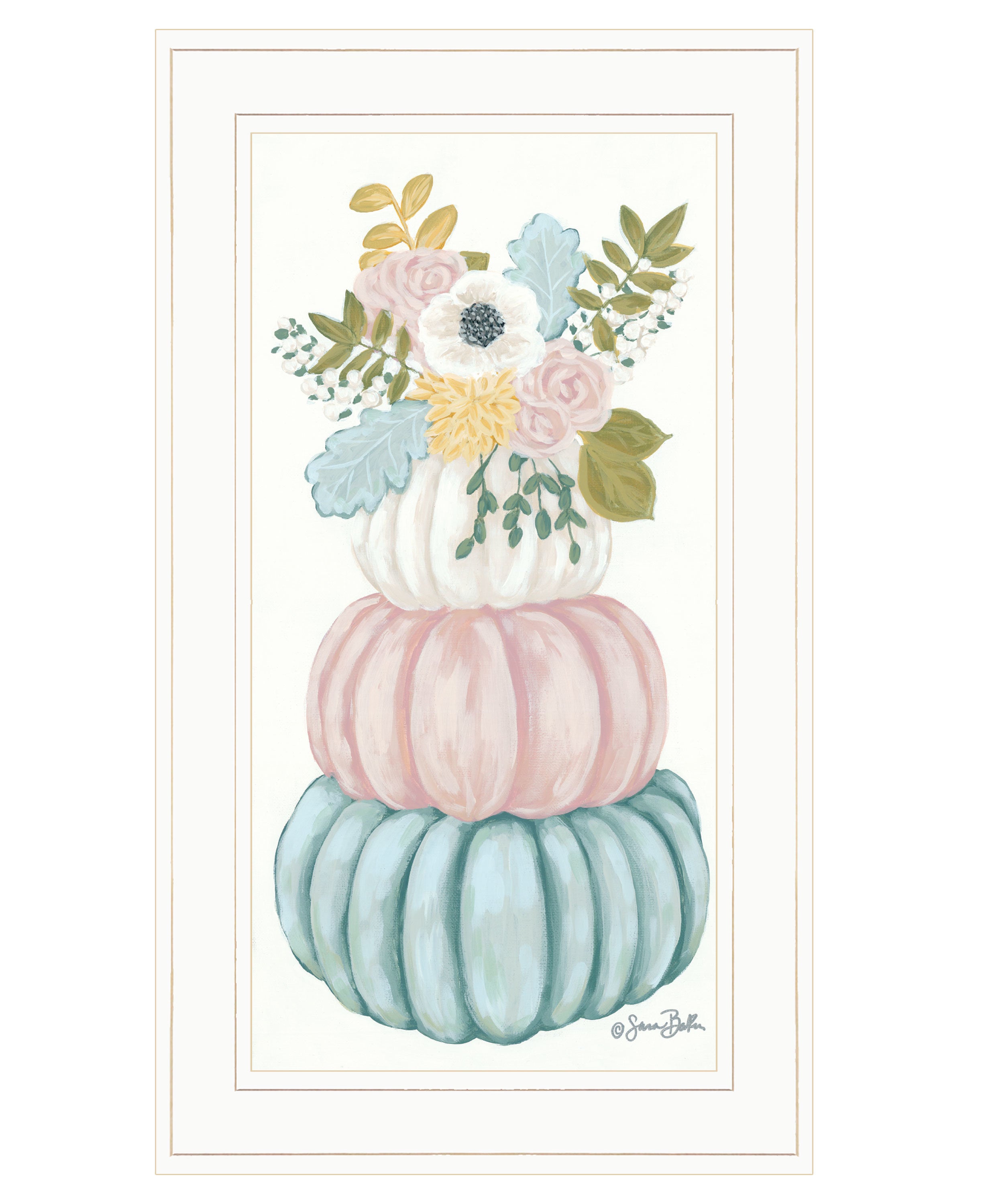 "Floral Pumpkins" by Sara Baker, Ready to Hang Framed Print, White Frame