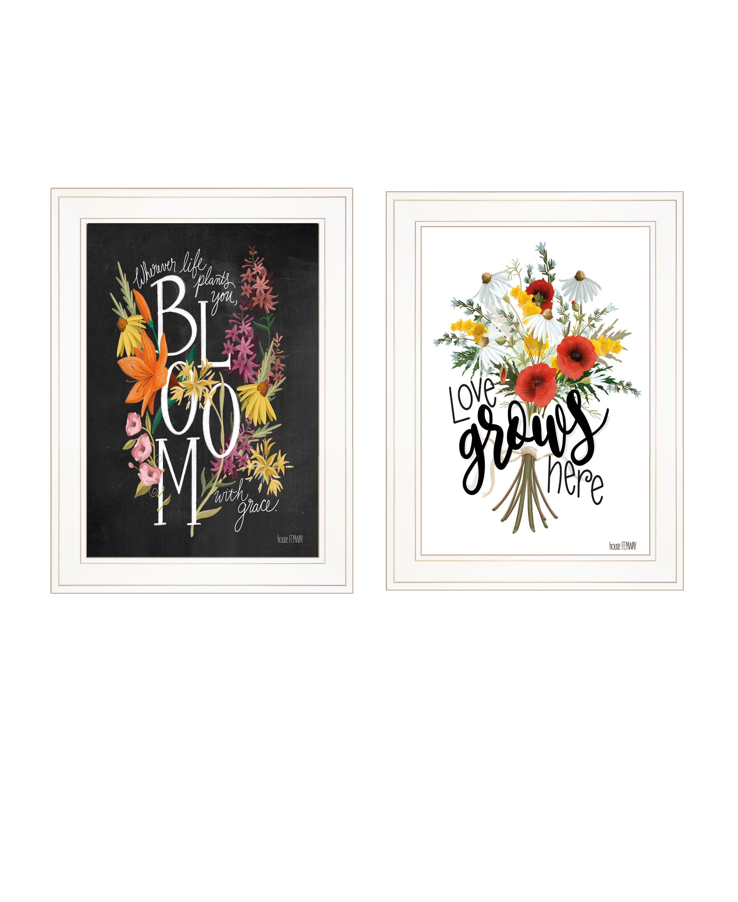 "Love & Bloom" 2-Piece Vignette by HOUSE FENWAY, Ready to Hang Framed Print, White Frame