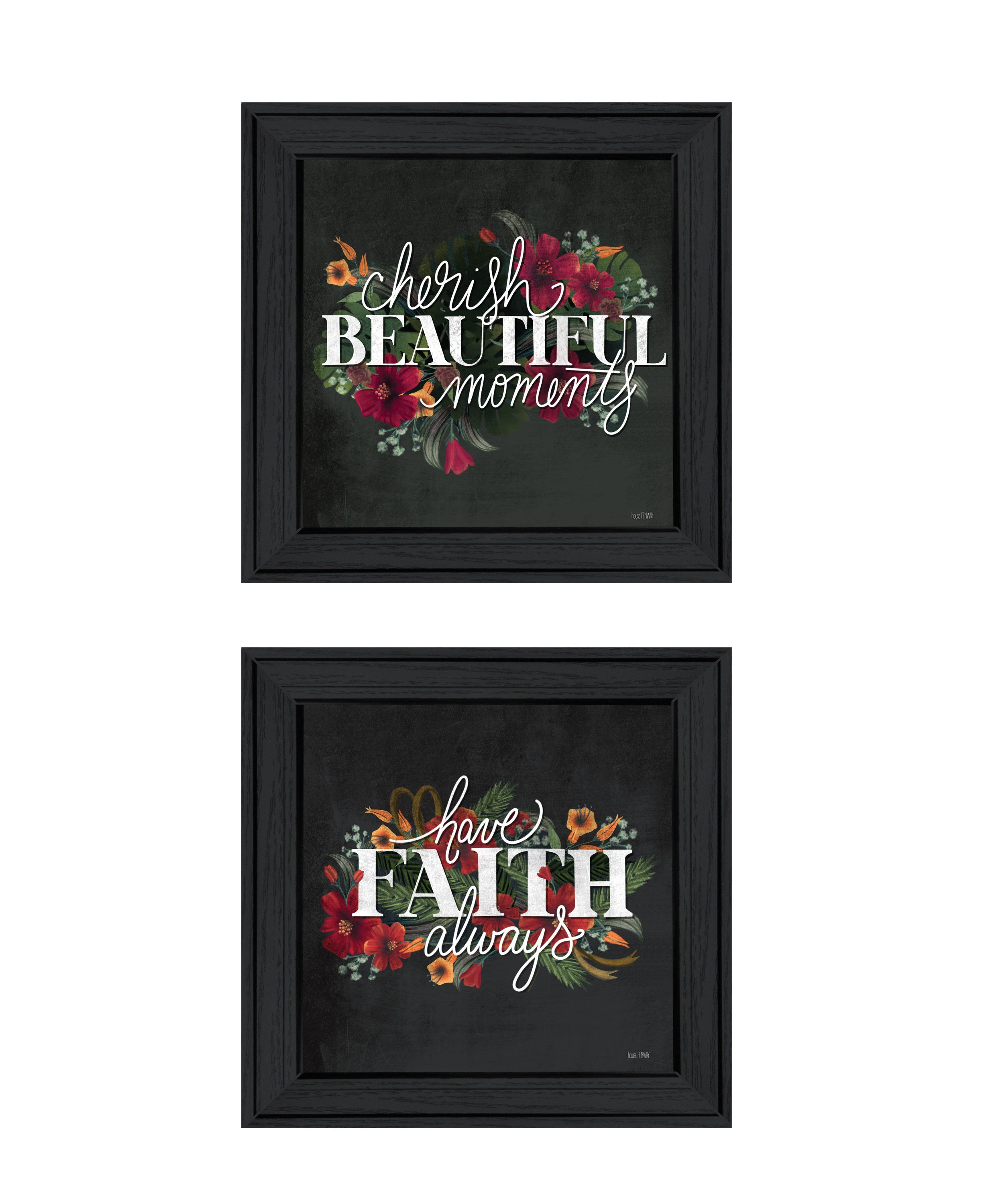 "Cherish and Have Faith" 2-Piece Vignette by House Fenway, Ready to Hang Framed Print, Black Frame