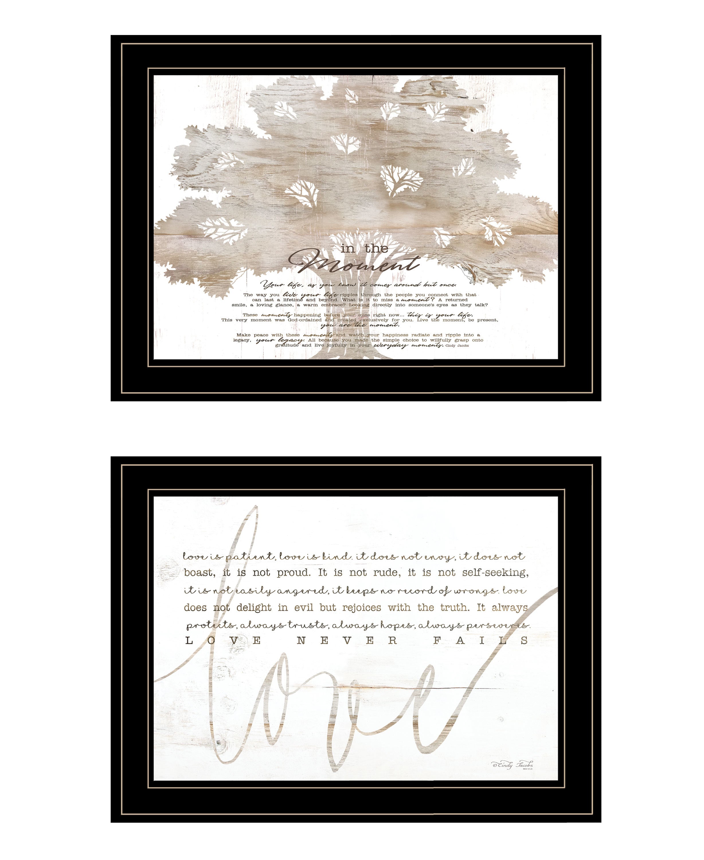"Love / In the Moment" 2-Piece Vignette by Cindy Jacobs, Ready to Hang Framed Print, Black Frame
