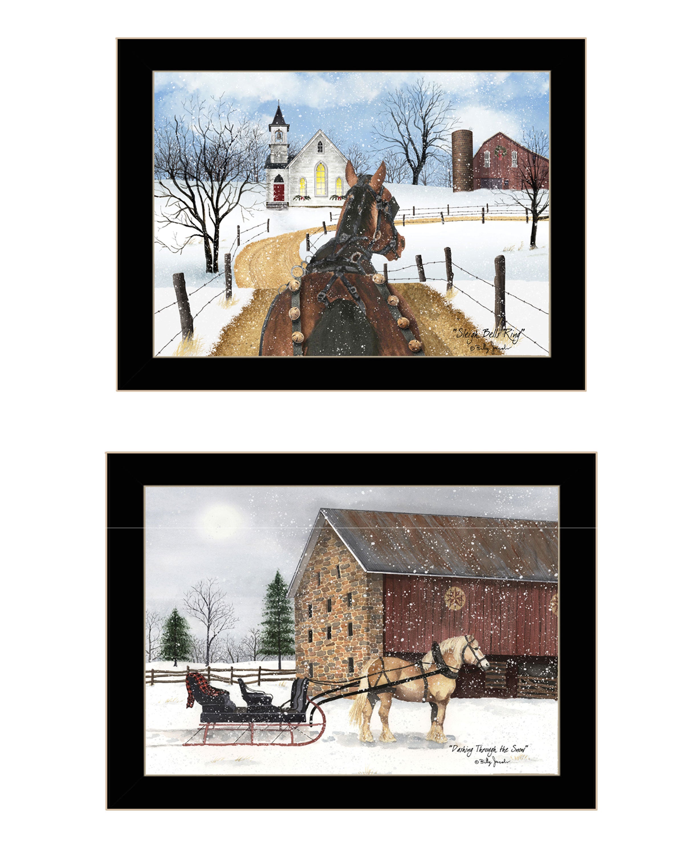 "Sleigh Bells Ring" 2-Piece Vignette by Billy Jacobs, Ready to Hang Framed Print, Black Frame