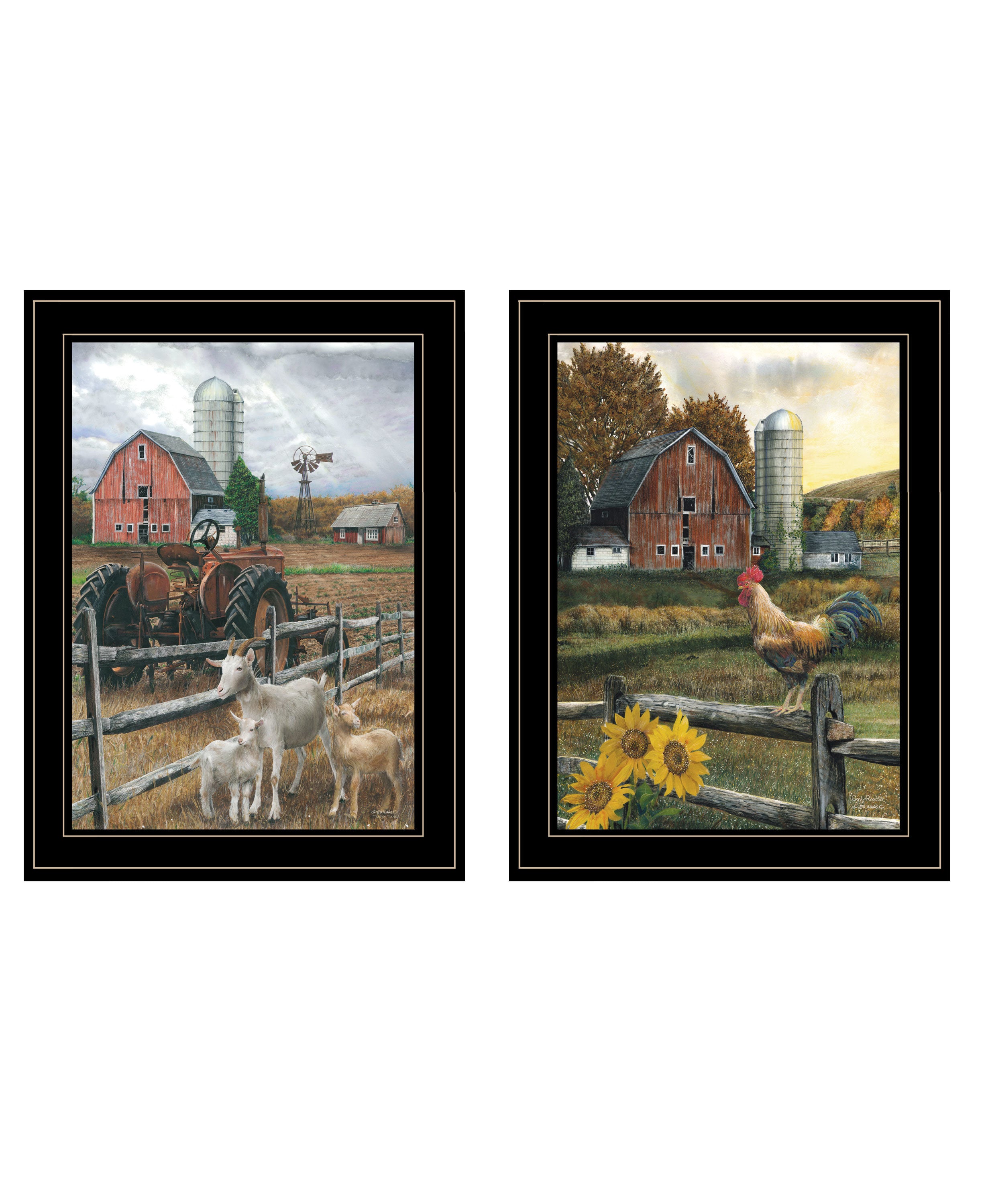 "Farm Life" 2-Piece Vignette by Ed Wargo, Ready to Hang Framed Print, Black Frame