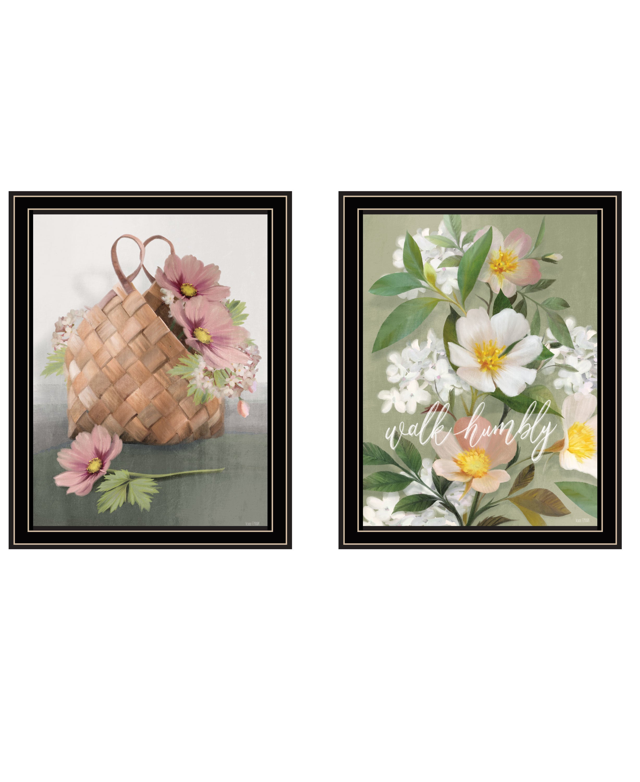 "Farmhouse Daisies" 2-Piece Vignette by House Fenway, Ready to Hang Framed Print, Black Frame