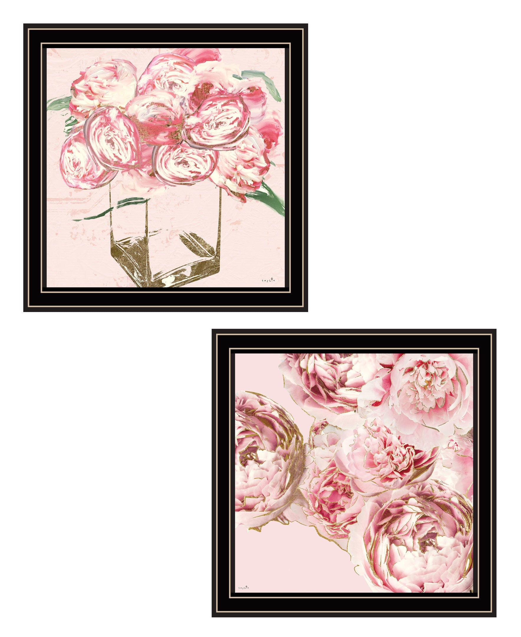 "The Peonies Collection" 2-Piece Vignette By Sophie 6, Ready to Hang Framed Print, Black Frame