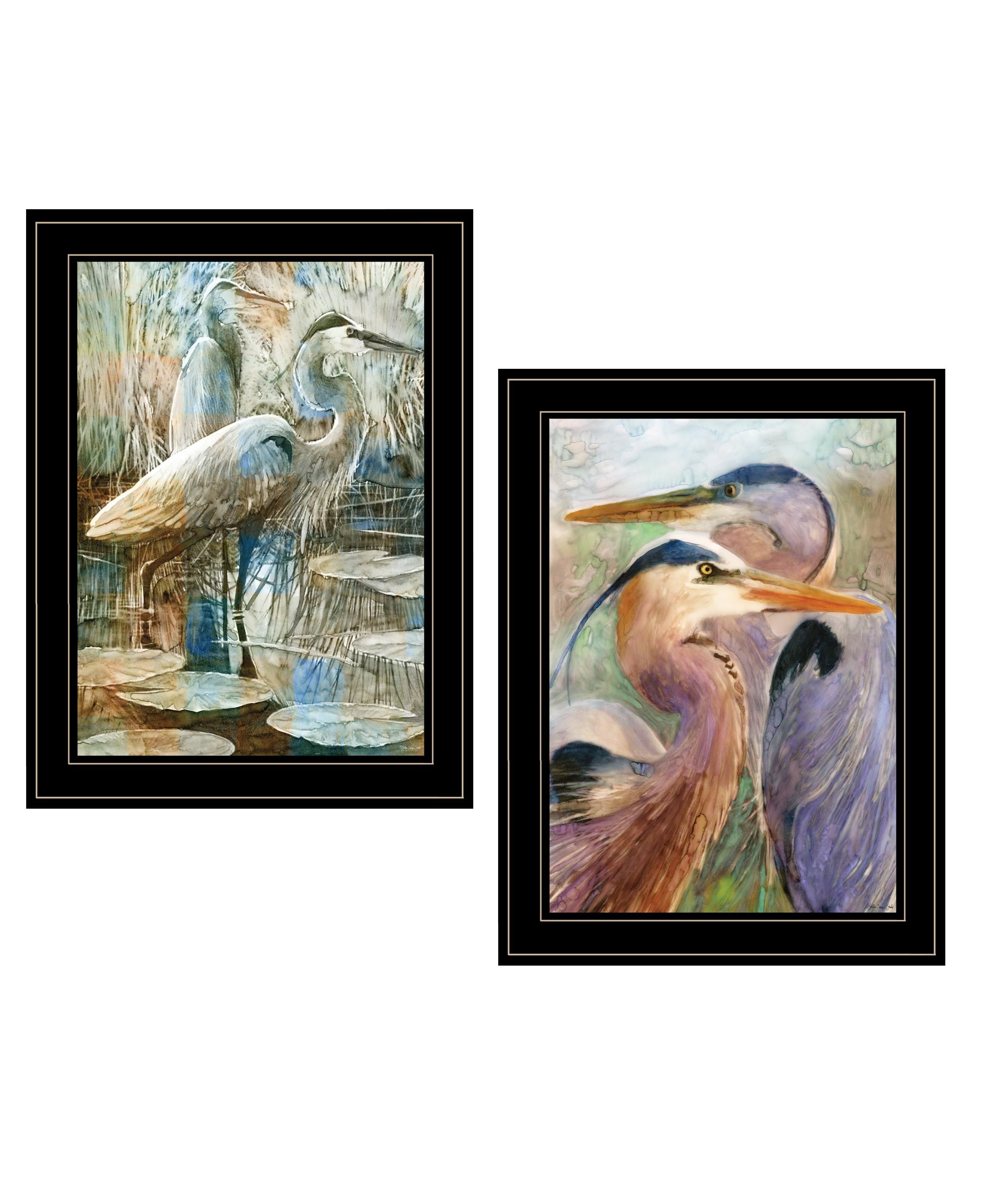 "Blue Heron Duet" 2-Piece Vignette by Stellar Design Studio, Ready to Hang Framed Print, Black Frame