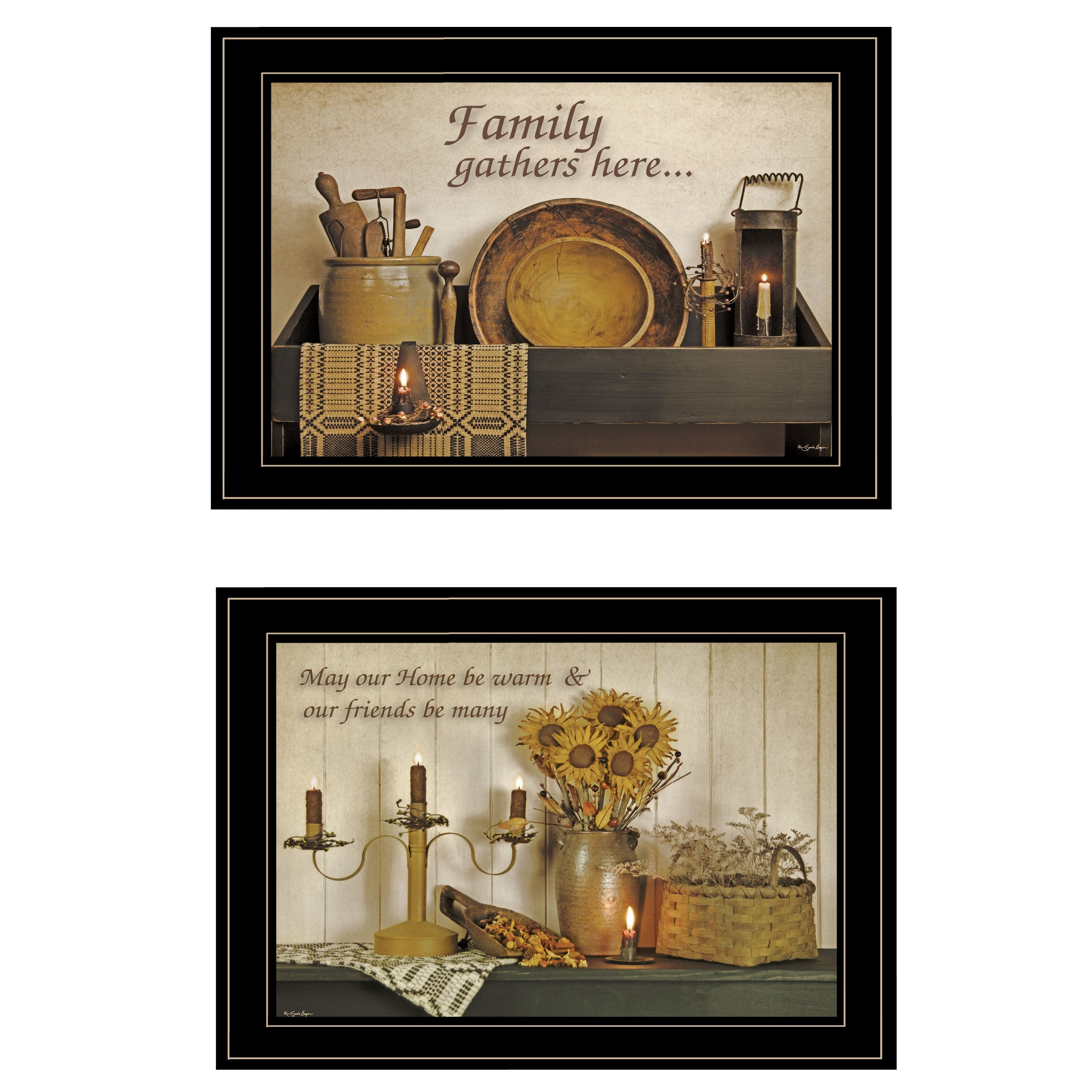 "May Our Hearts Be Warm" 2-Piece Vignette By Susie Boyer, Ready to Hang Framed Print, Black Frame