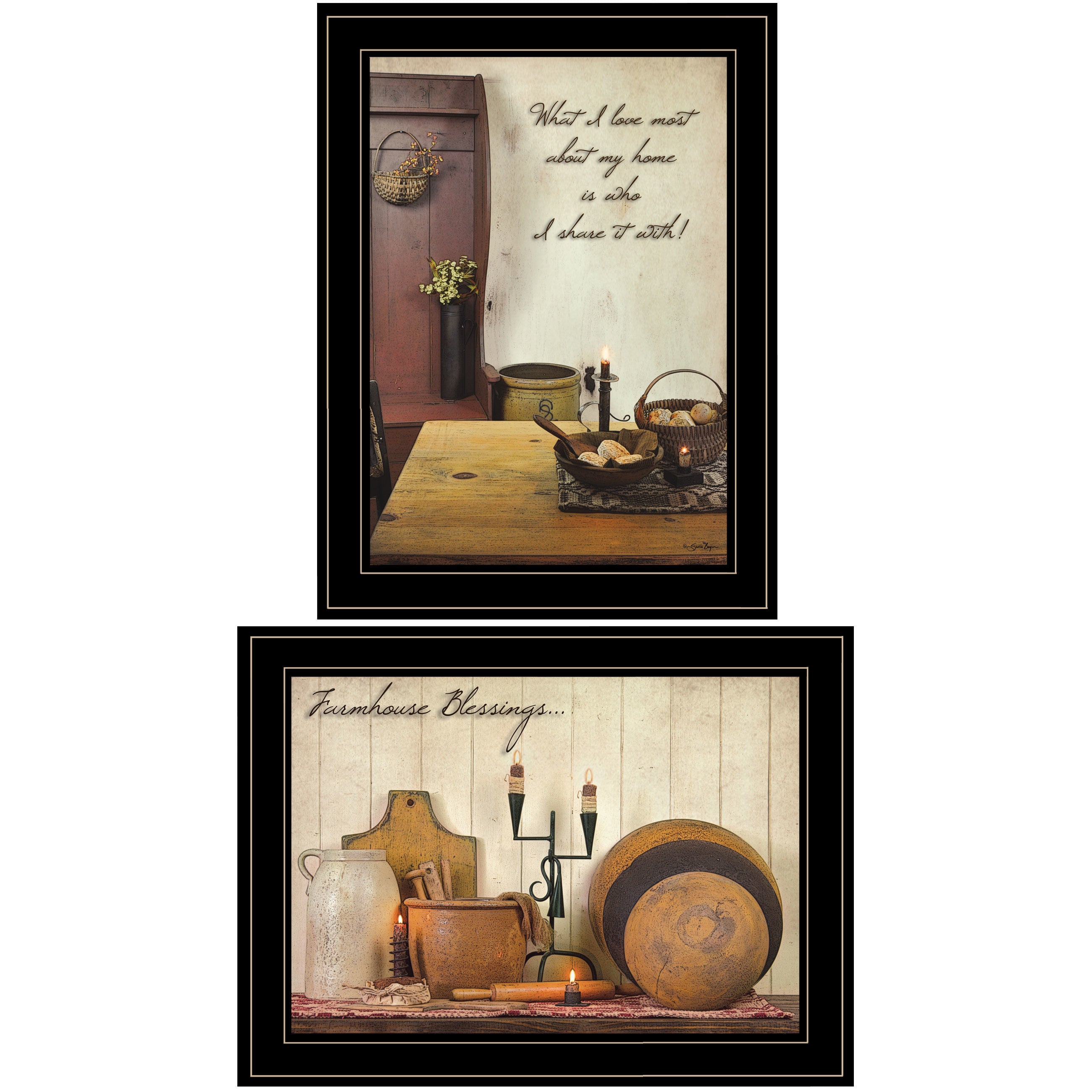 "What I Love Most Collection" 2-Piece Vignette By Susie Boyer, Ready to Hang Framed Print, Black Frame