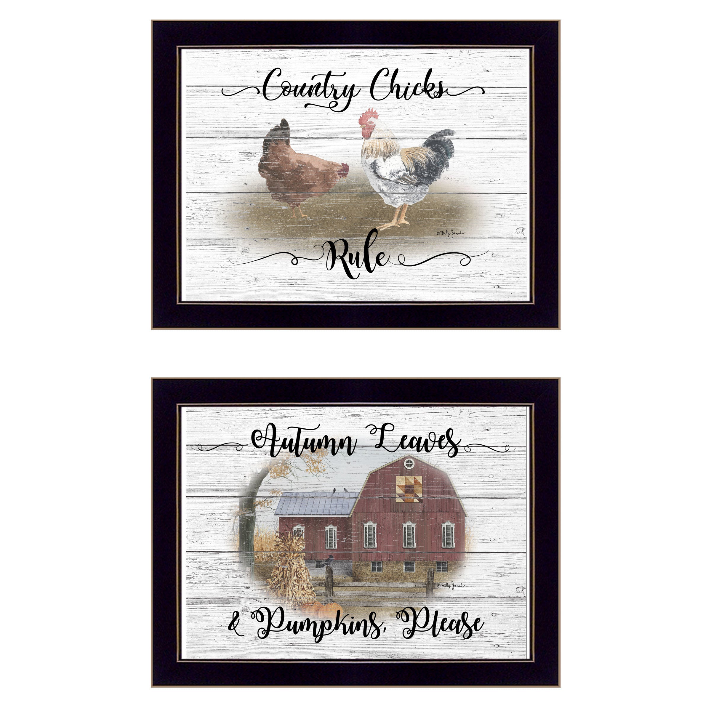 "Country Living" 2-Piece Vignette By Billy Jacobs, Ready to Hang Framed Print, Black Frame