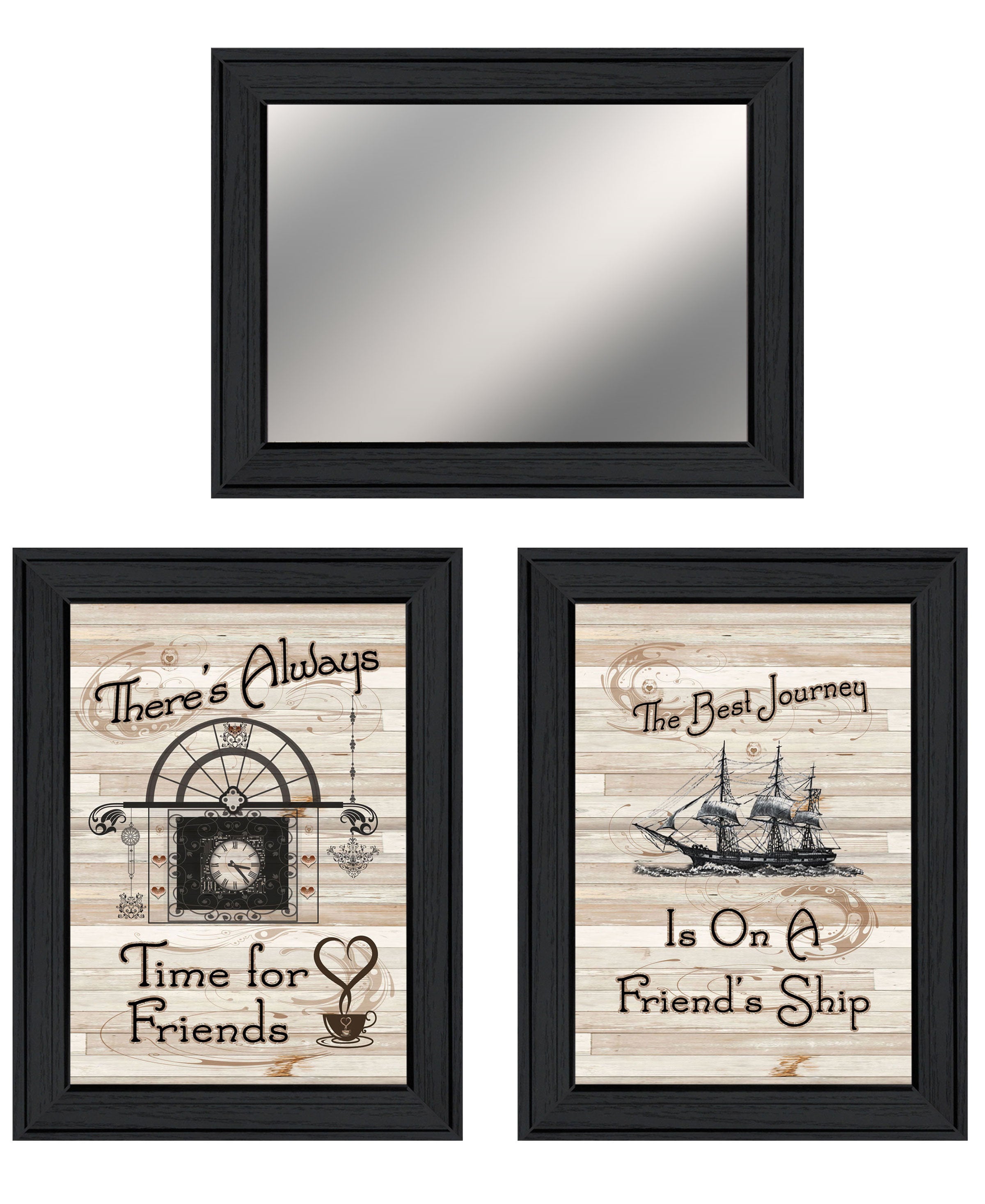 "Friendship Journey" 3-Piece Vignette By Trendy Decor 4U, Ready to Hang Framed Print, Black Frame
