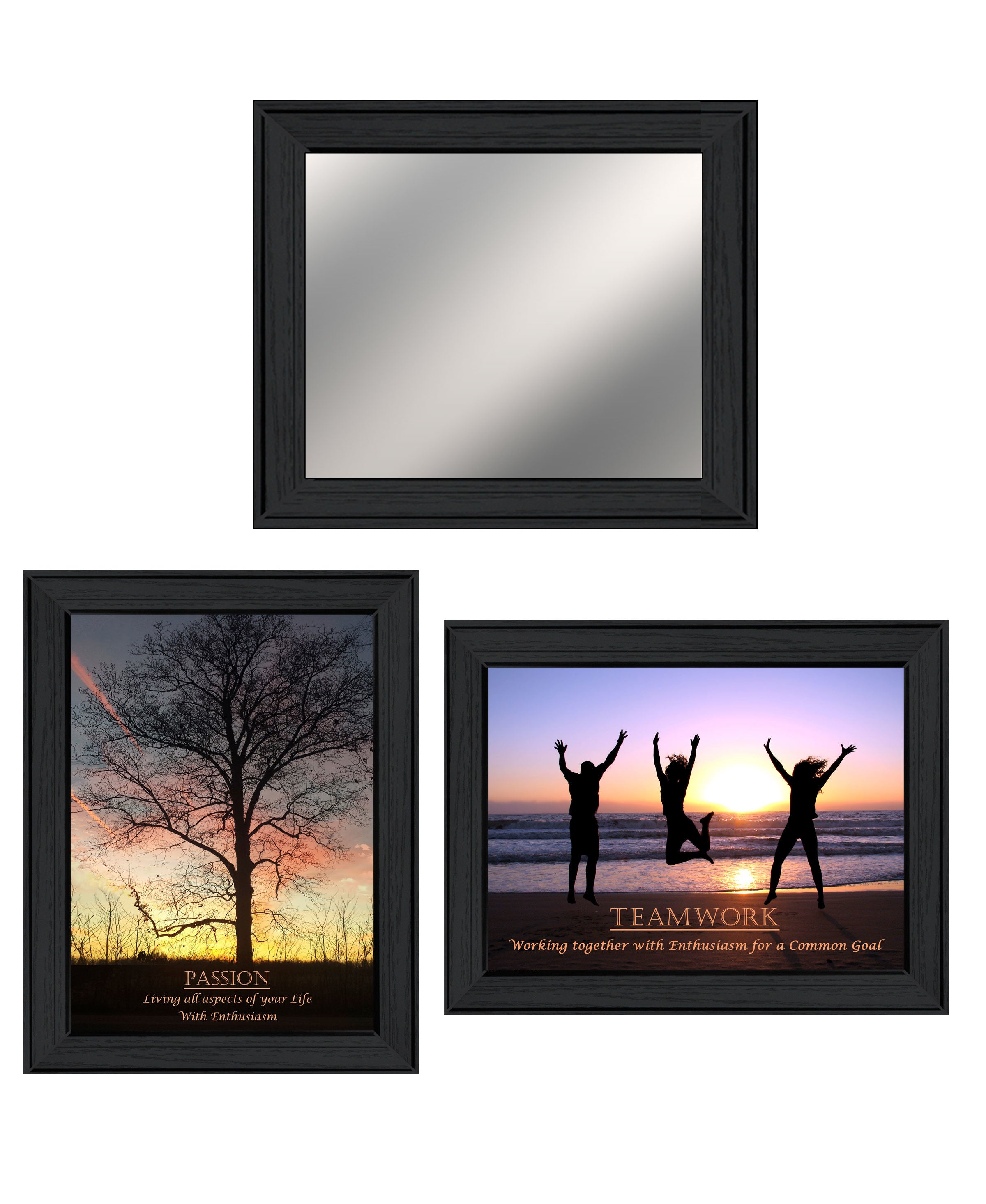"Passion & Teamwork" 3-Piece Vignette By Trendy Decor 4U, Ready to Hang Framed Print, Black Frame