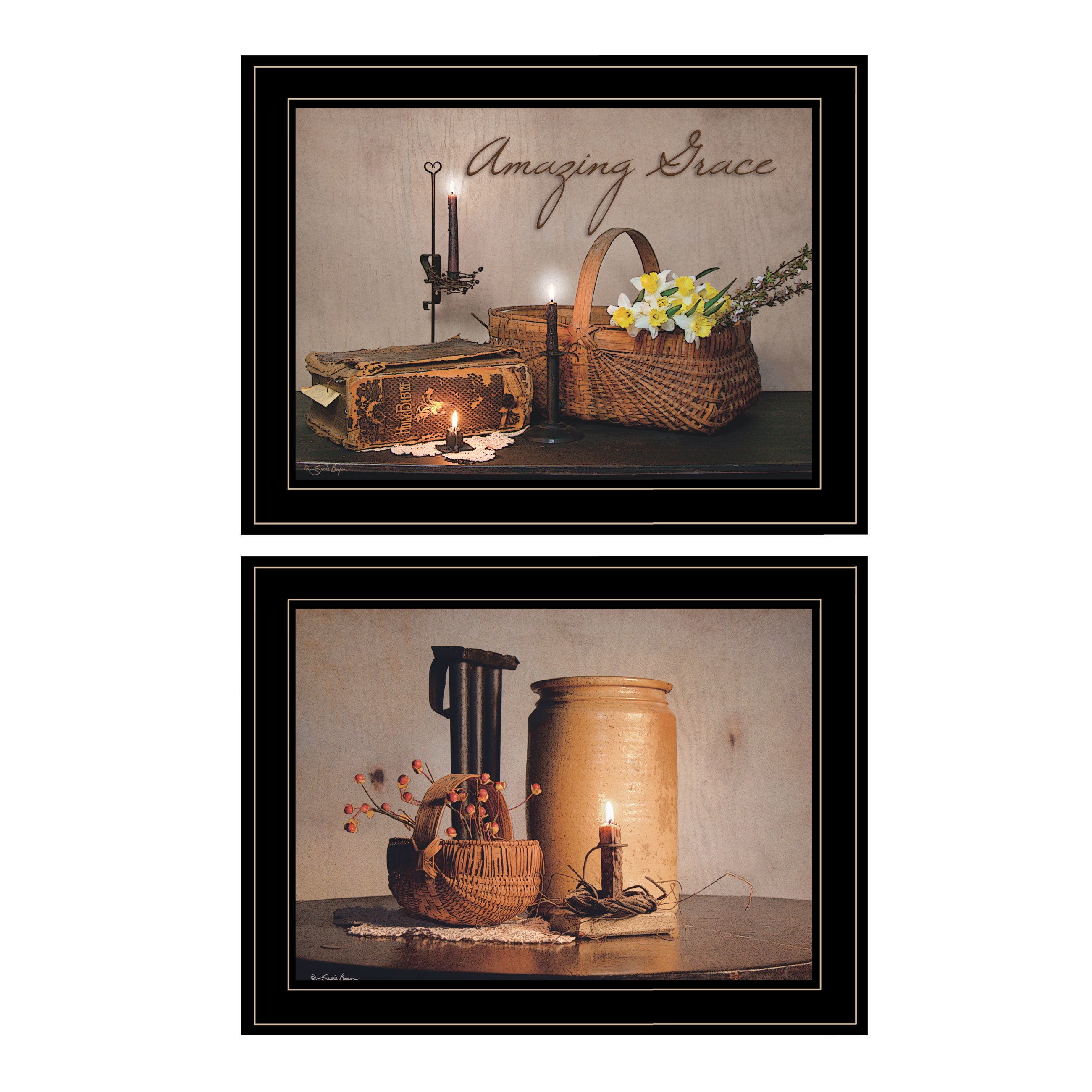 "Amazing Grace Collection" 2-Piece Vignette By Susie Boyer, Ready to Hang Framed Print, Black Frame