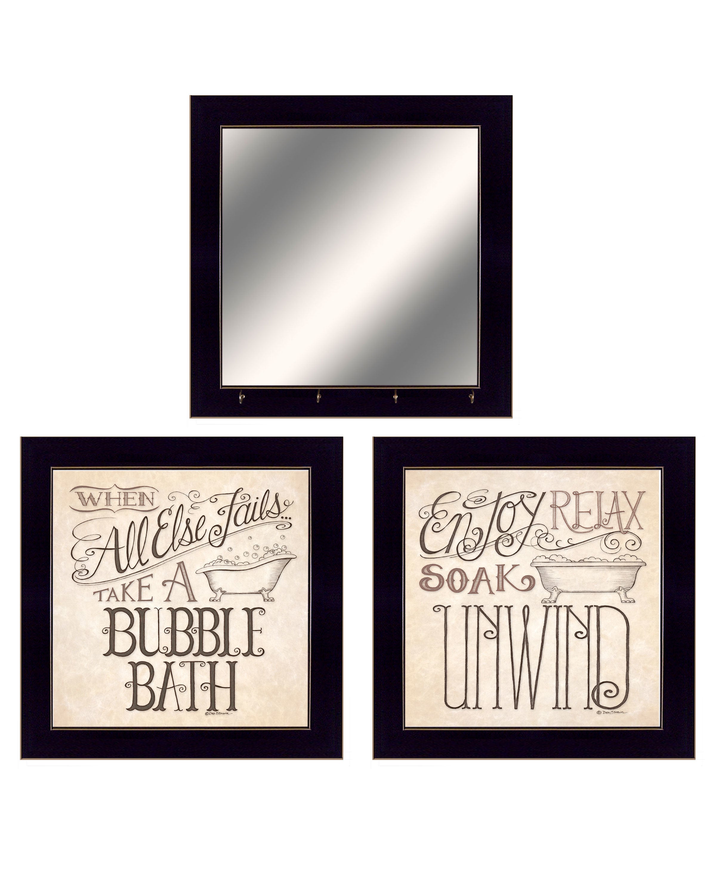 "Soak & Unwind" 3-Piece Vignette By Deb Strain, Ready to Hang Framed Print, Black Frame