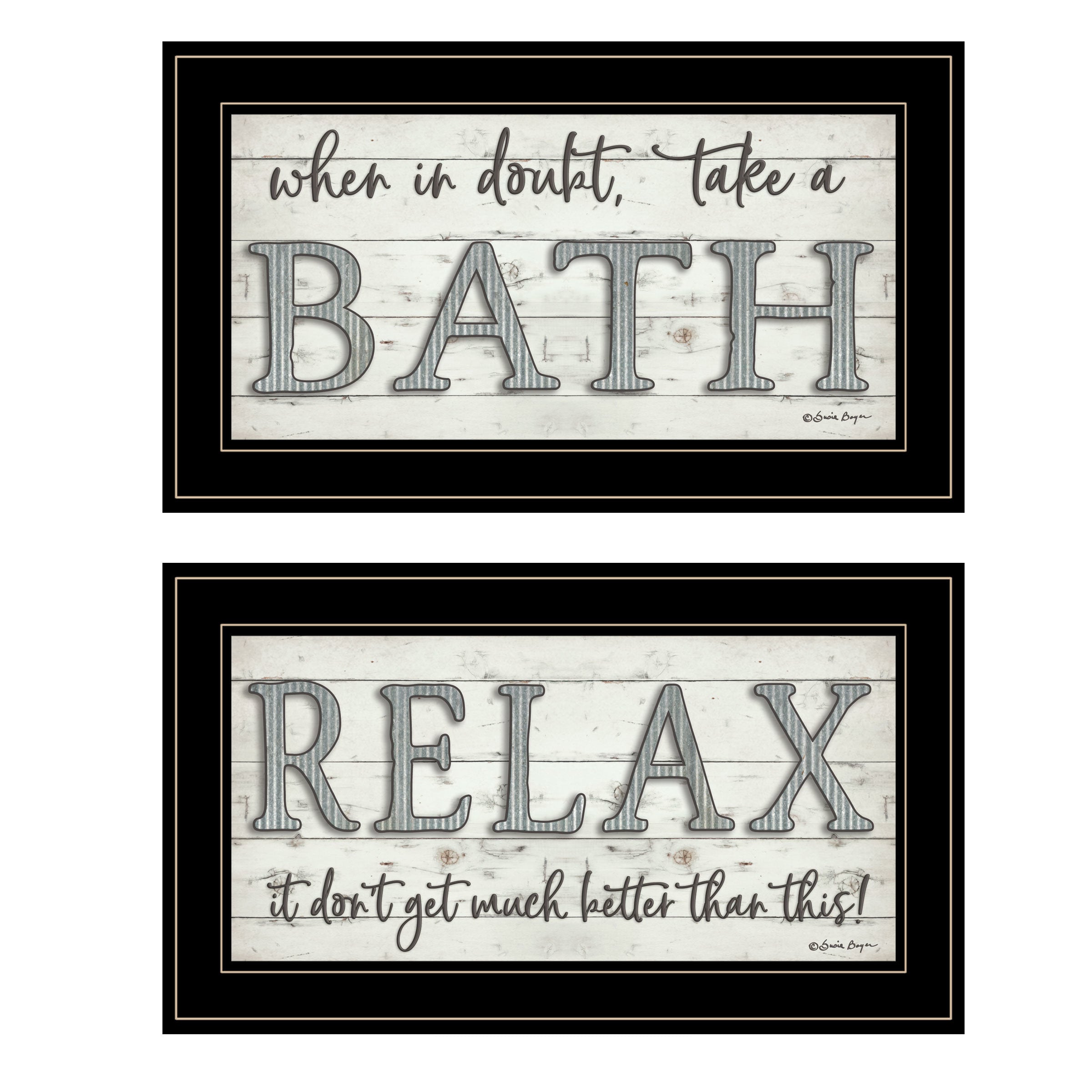 "Bath Relax" 2-Piece Vignette By Susie Boyer, Ready to Hang Framed Print, Black Frame