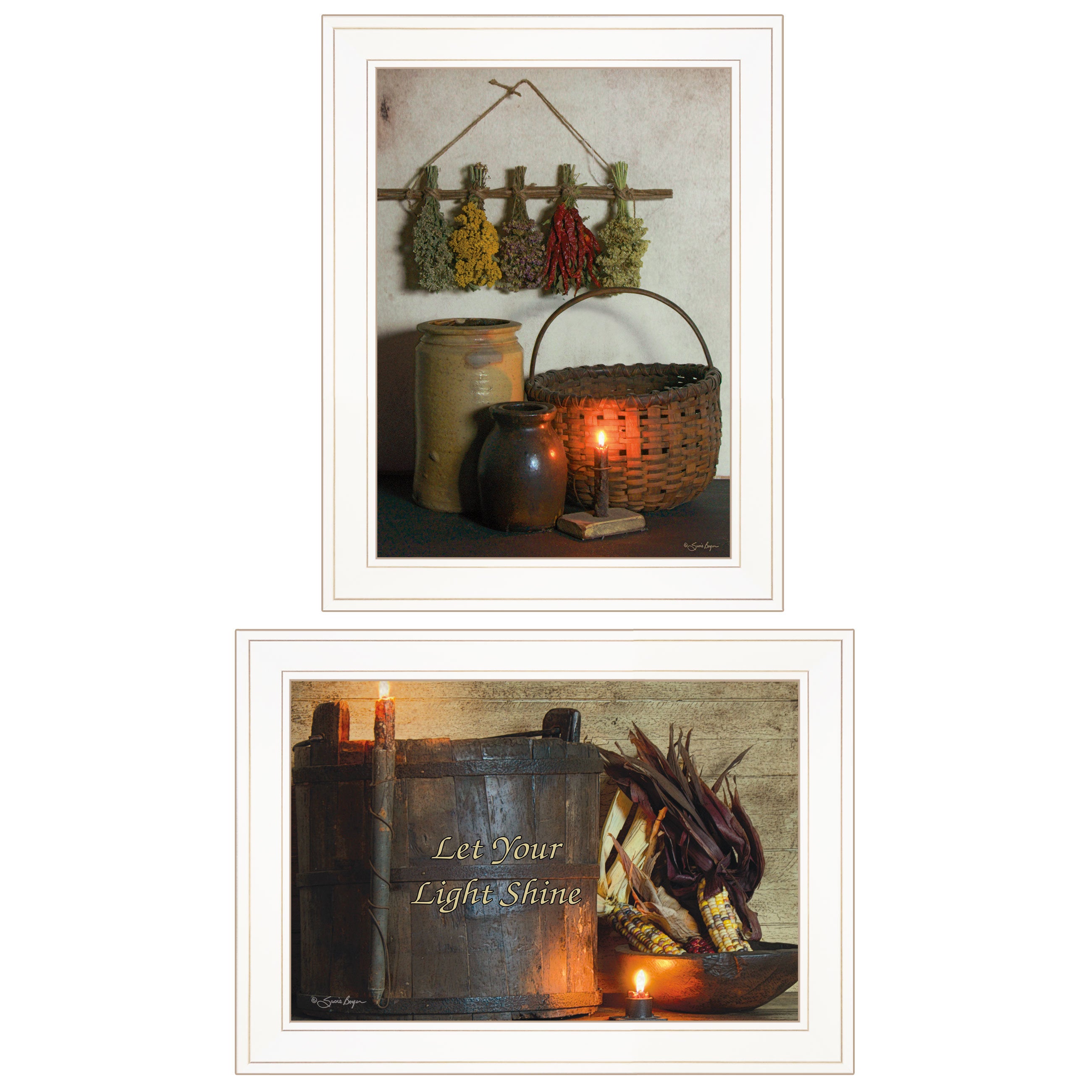 "Let Your Light Shine" 2-Piece Vignette By Susie Boyer, Ready to Hang Framed Print, White Frame