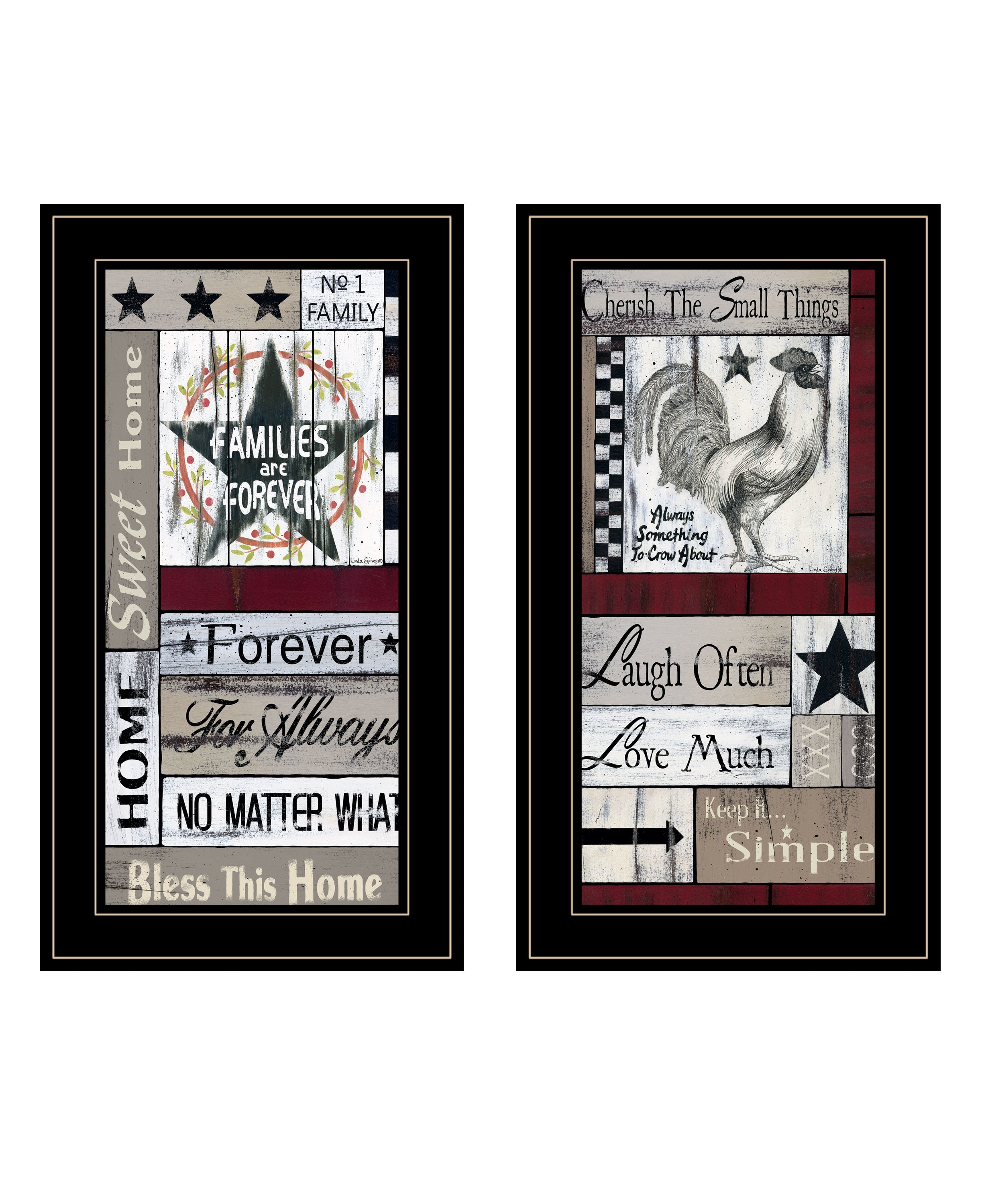 "Family Wisdom" 2-Piece Vignette by Linda Spivery, Ready to Hang Framed Print, Black Frame