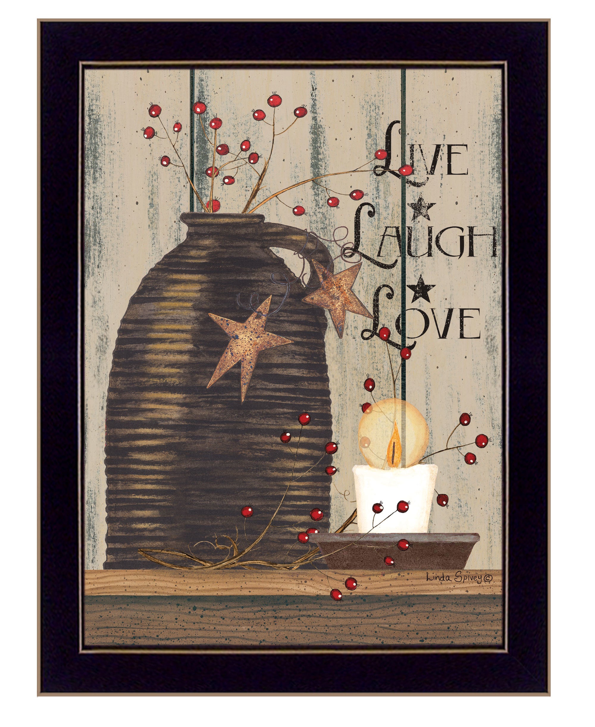 "Live, Laugh, and Love" by Artisan Linda Spivery, Ready to Hang Framed Print, Black Frame