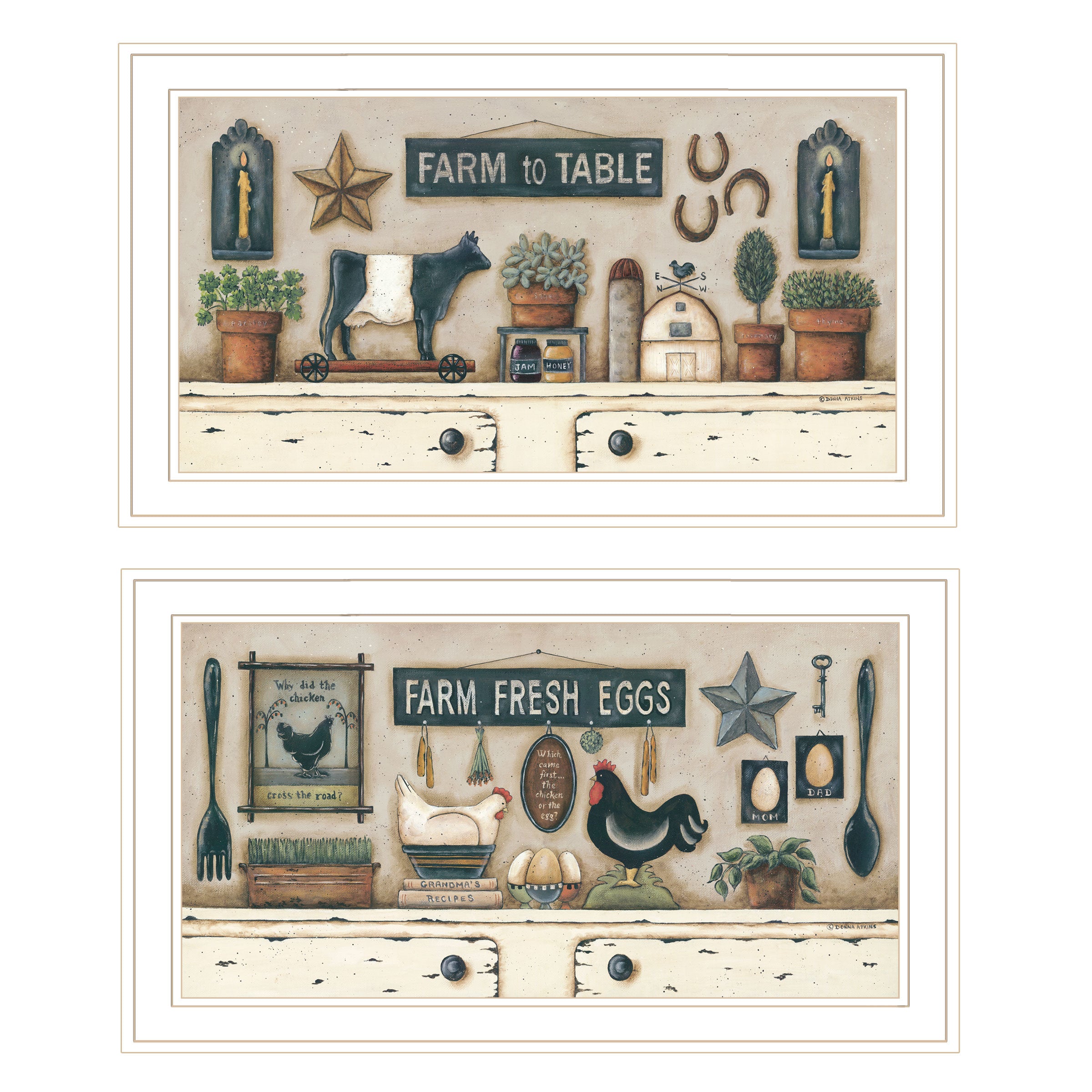 "Farm Fresh" 2-Piece Vignette by Artisan Donna Atkins, Ready to Hang Framed Print, White Frame
