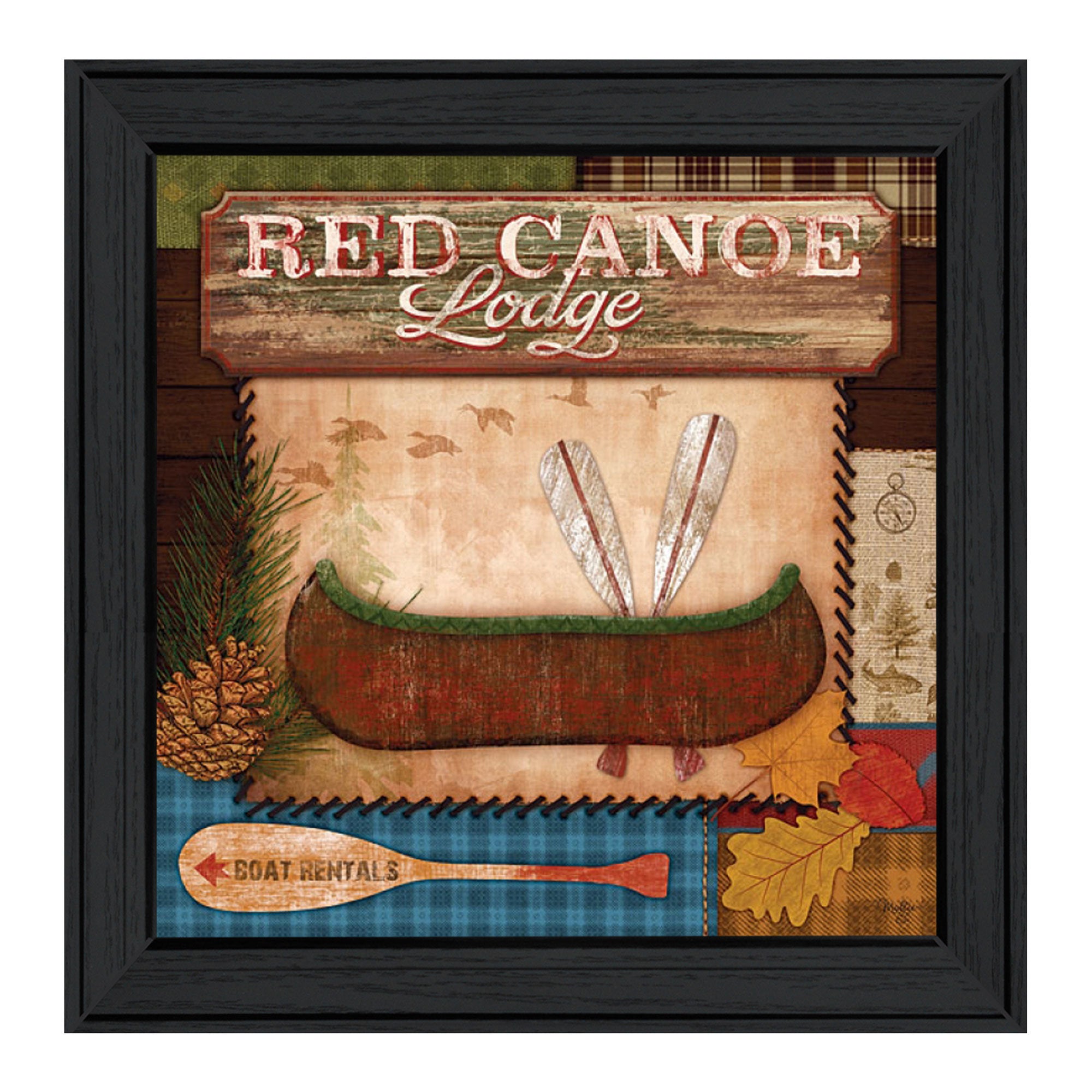 "Red Canoe Lodge" by Artisan Mollie B. , Ready to Hang Framed Print, Black Frame