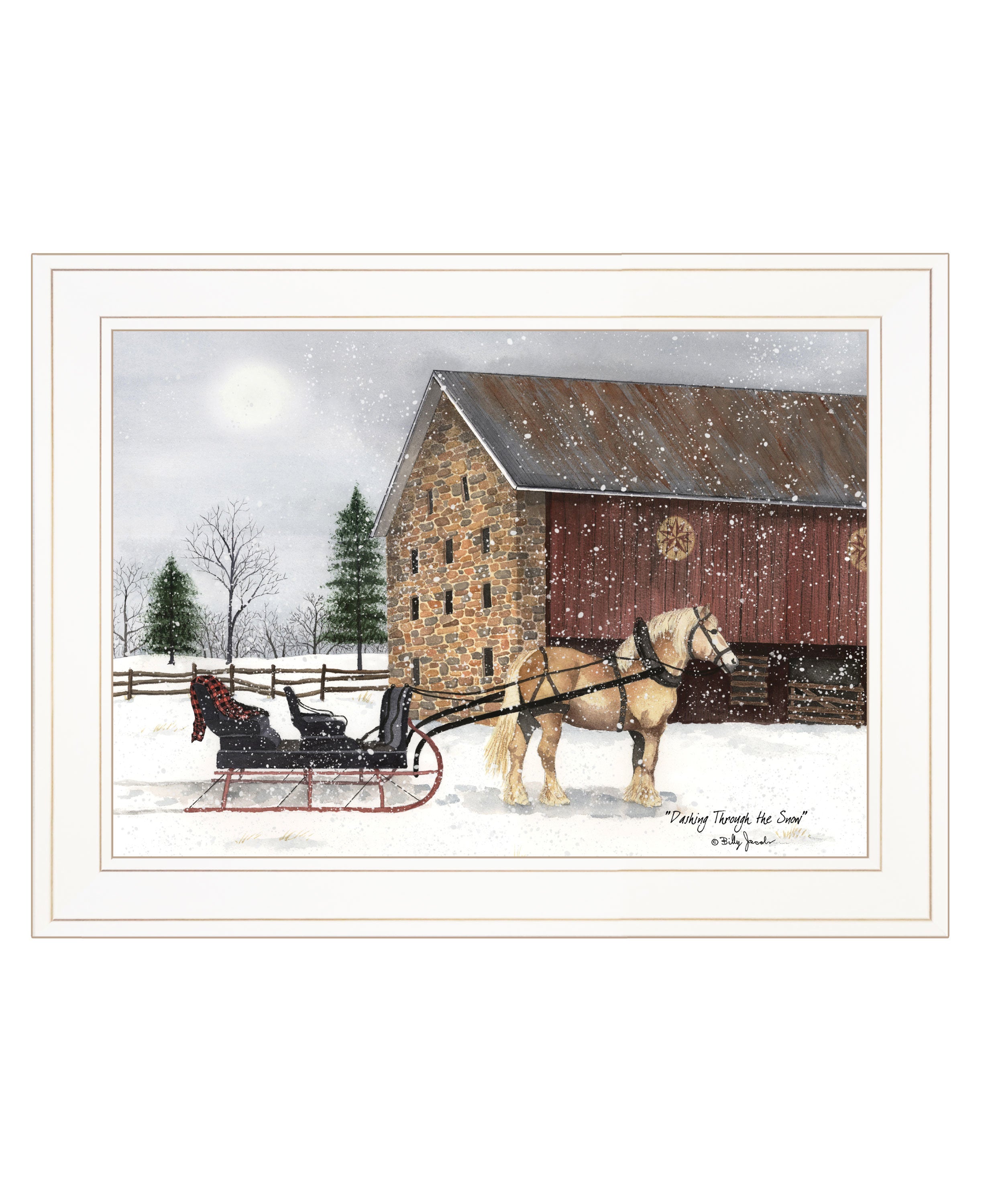 "Dashing Through The Snow" by Billy Jacobs, Ready to Hang Framed Print, White Frame