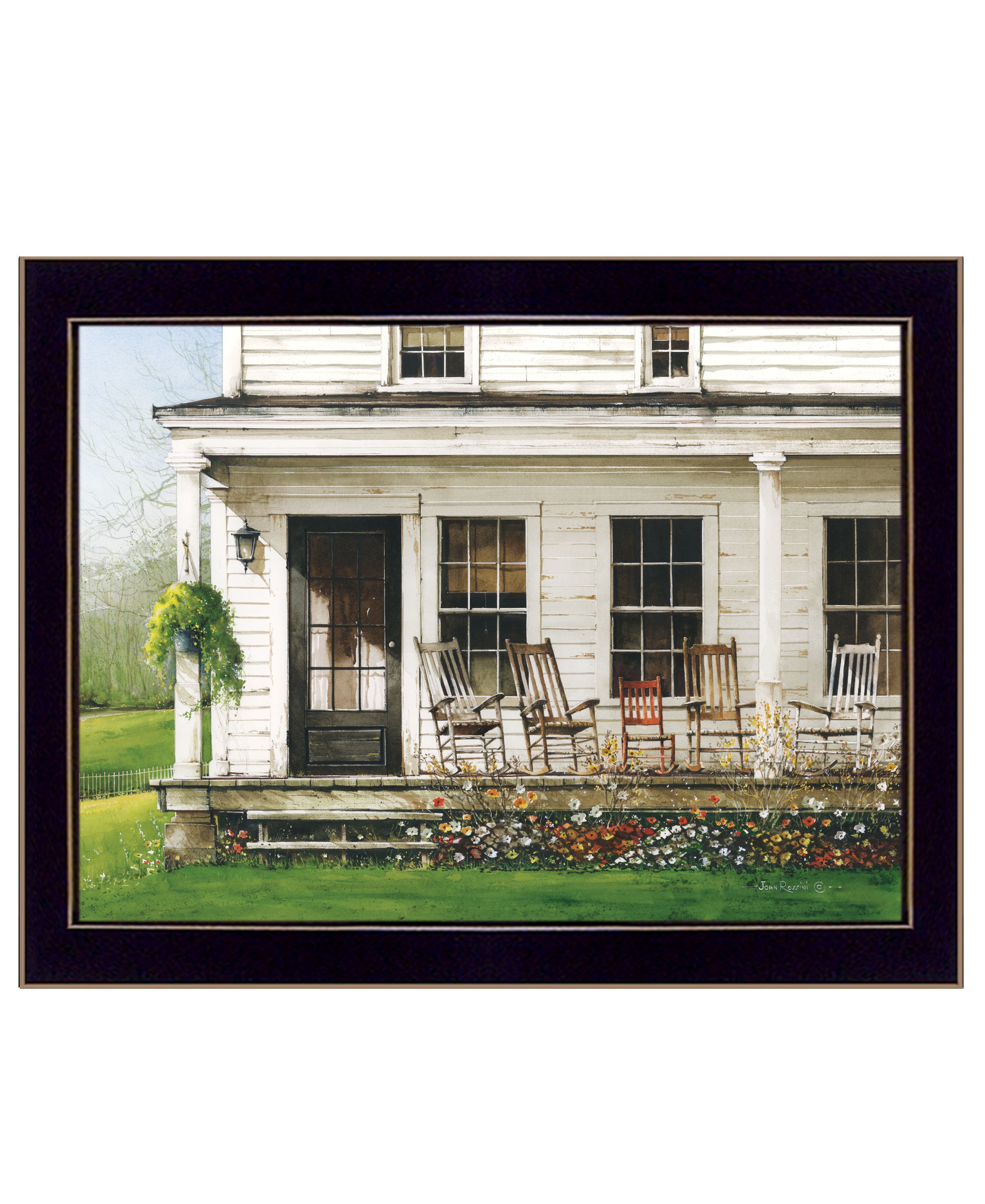 "Back Porch Gathering" by Artisan John Rossini, Ready to Hang Framed Print, Black Frame