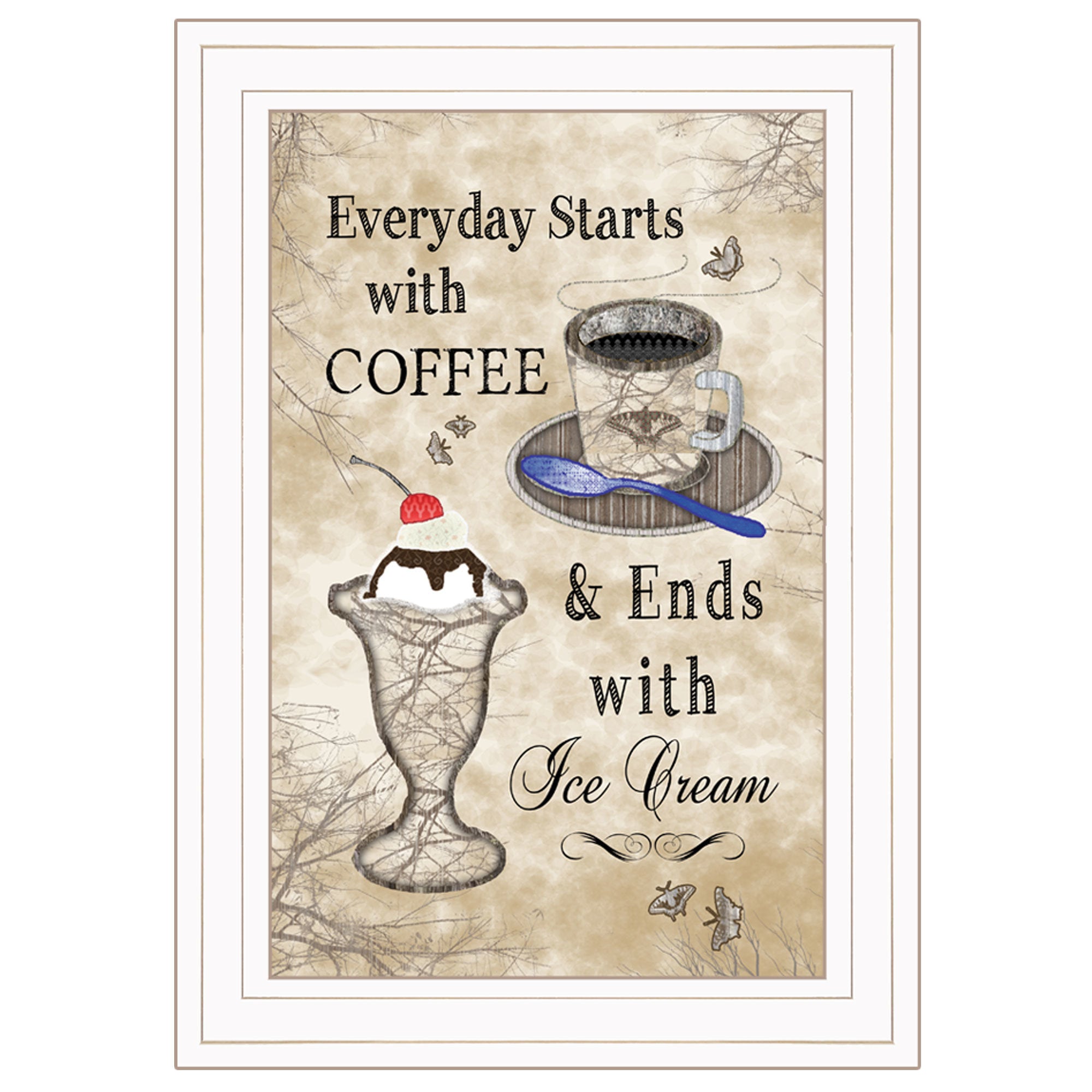 "Everyday Starts with Coffee" by Artisan Trendy Decor 4U, Ready to Hang Framed Print, White Frame