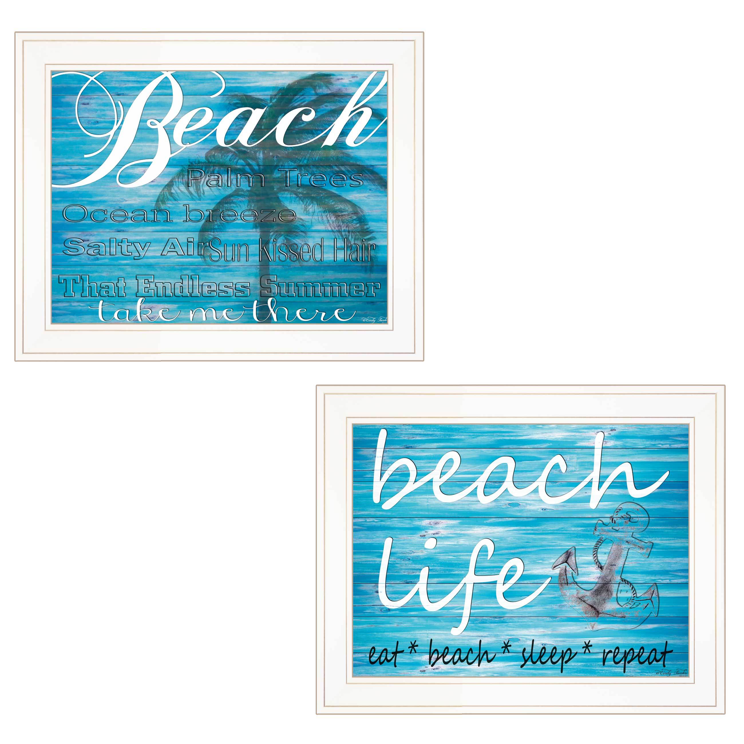 "Beach Life" 2-Piece Vignette by Artisan Cindy Jacobs, Ready to Hang Framed Print, White Frame