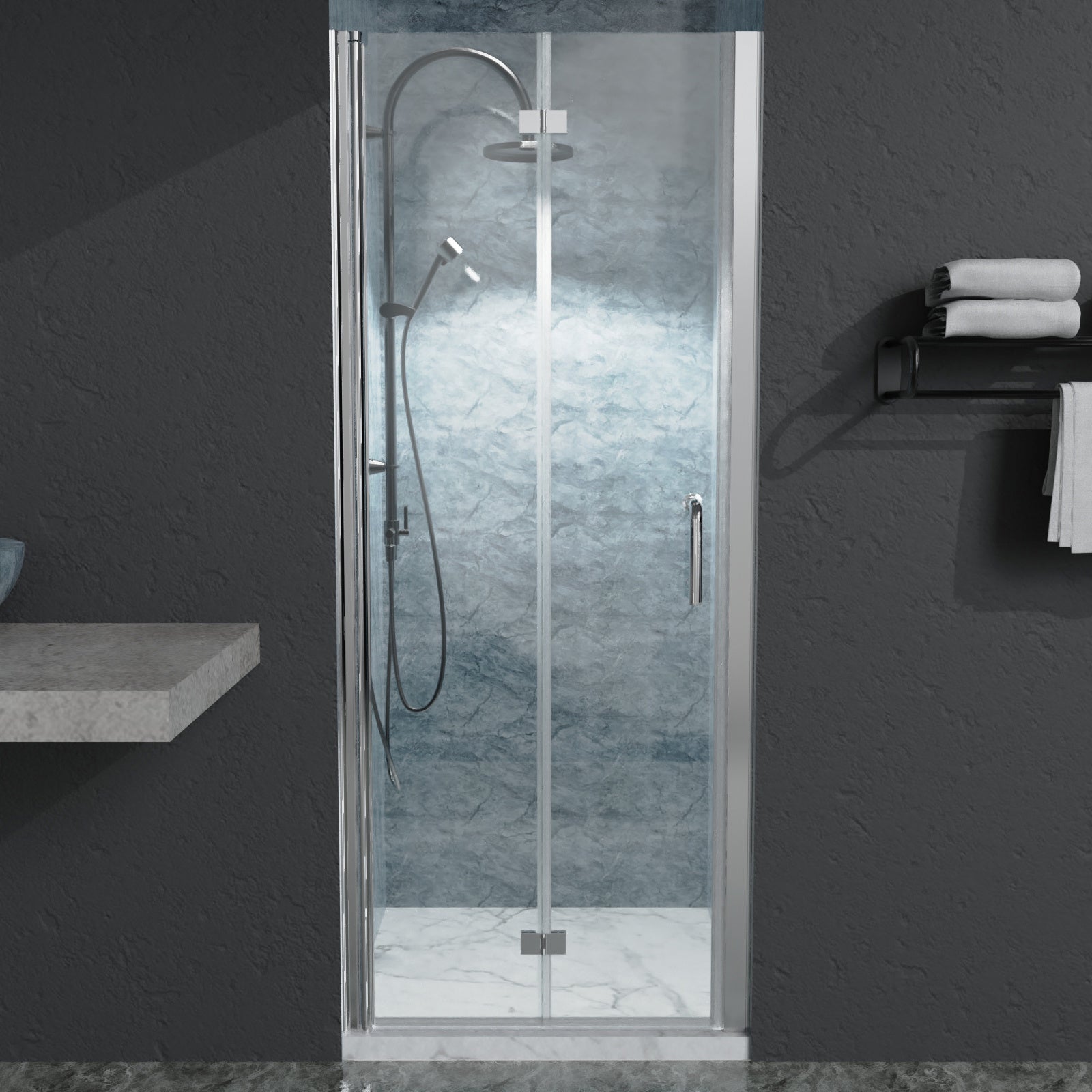 30 to 31-3/8 in. W x 72 in. H Bi-Fold Semi-Frameless Shower Doors in Chrome with Clear Glass