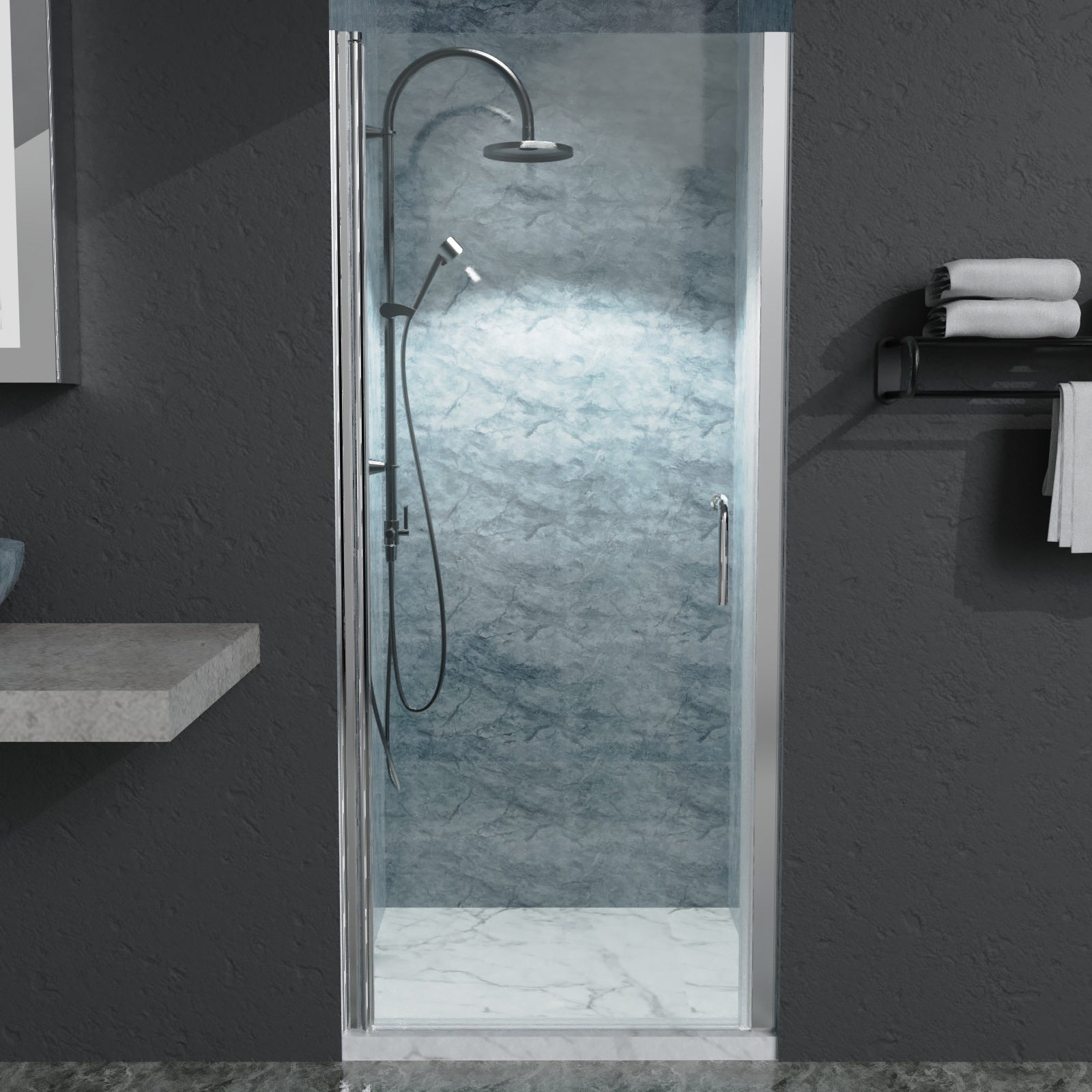 32 In. to 33-3/8 In. x 72 In Semi-Frameless Pivot Shower Door in Chrome With Clear Glass