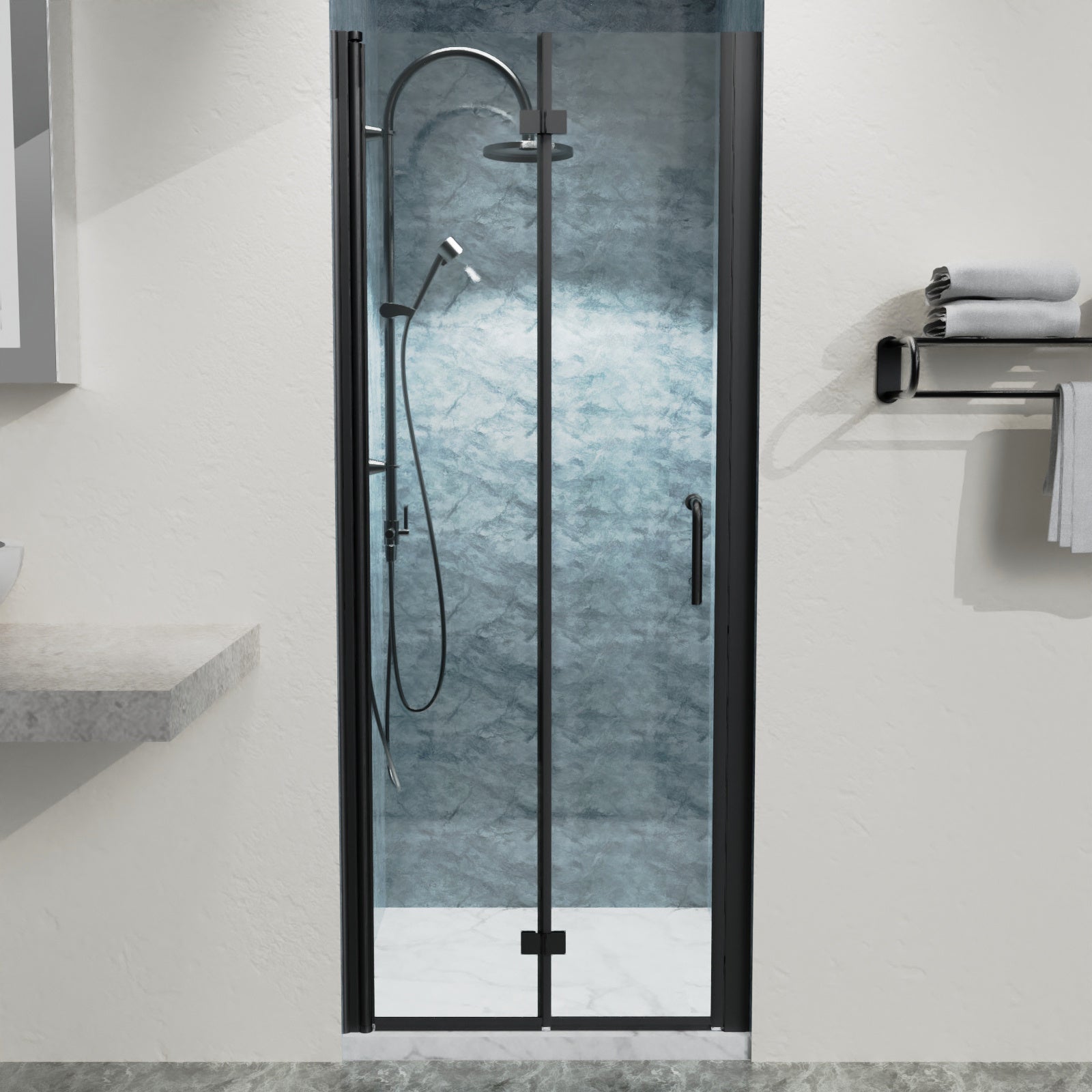 30 to 31-3/8 in. W x 72 in. H Bi-Fold Semi-Frameless Shower Doors in Matte Black with Clear Glass